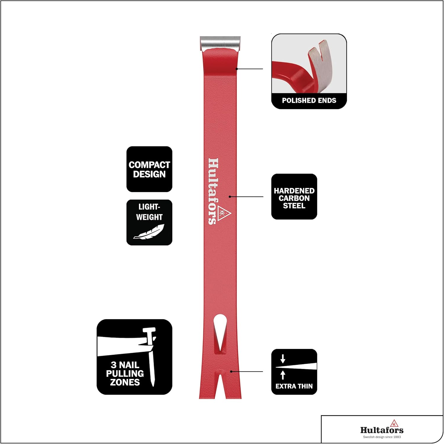 Hultafors 827015 Crowbar Set of 2 (190 Mm and 380 Mm) Practical Multifunctional Pry Bar I Robust & Durable Nail Puller for Woodwork and Much More image number 1