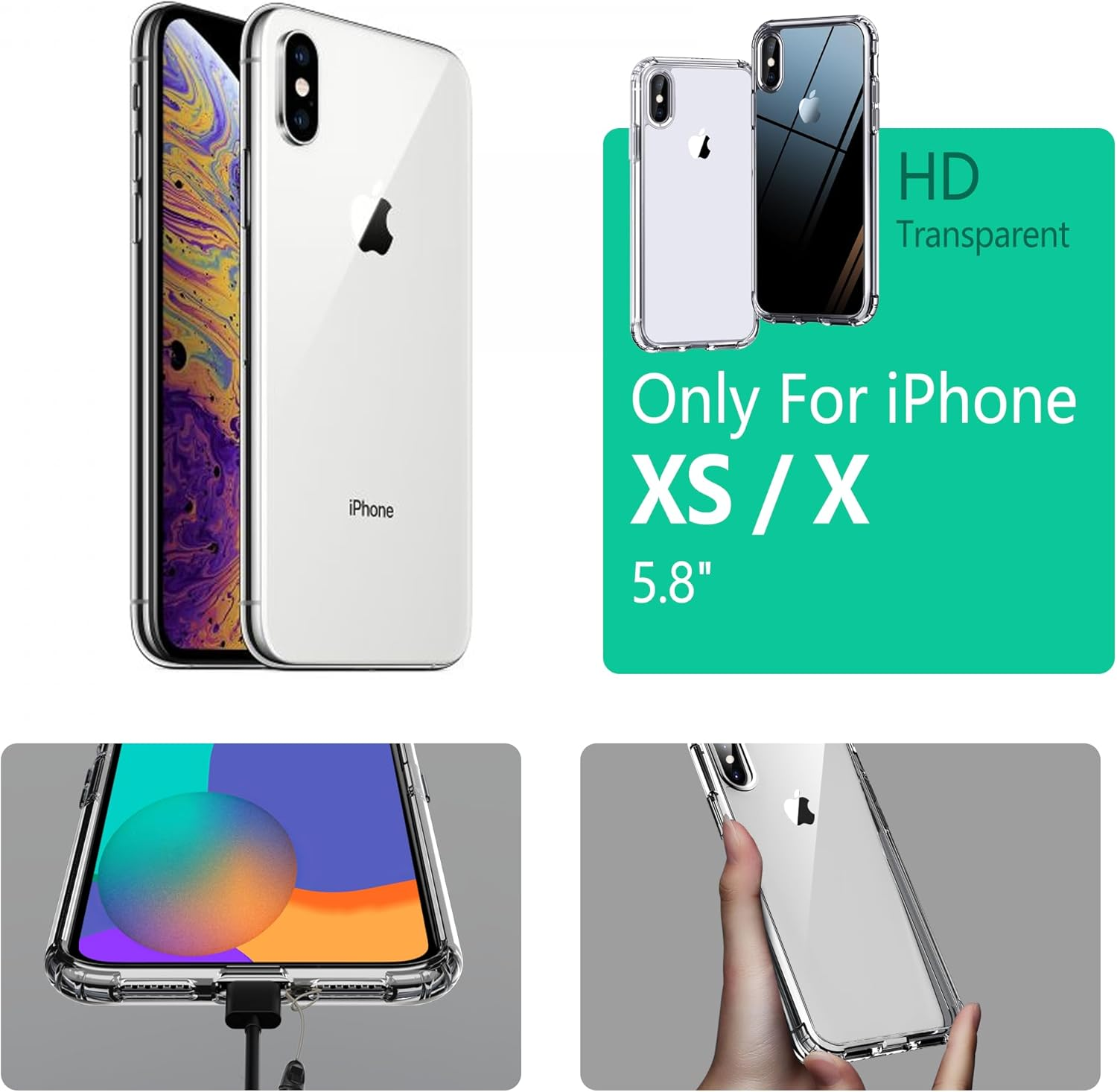 ONES for Iphone X/Xs Case Clear Slim [Shockproof Airbags] [Camera & Screen Protect] [Anti Yellow], PC + TPU Bumper Hybrid Protective Thin Hard Cover for Iphone 10 / 10S 5.8 Inch, Transparent