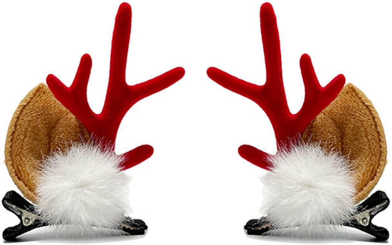 Xlihdzum Christmas Deer Antler Hair Clips for Girls Reindeer Ear Hair Barrettes for Women - Festive Christmas Hair Accessories Featuring Fun Deer Ears and Deer Antlers for Xmas Party and Cosplay (Brown)