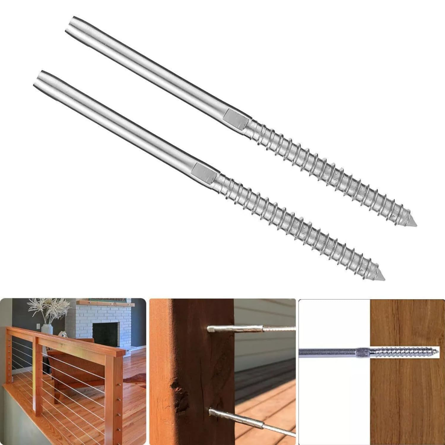 MTJNYZA Fence Tool,40 Pack Lag Screw Swage Stud Left & Right Handed Thread Swage Lag Screws for 1/8" Cable Railing Kit, T316 Stainless Steel Stair Deck Railing Hardware DIY Baluster Kit image number 2