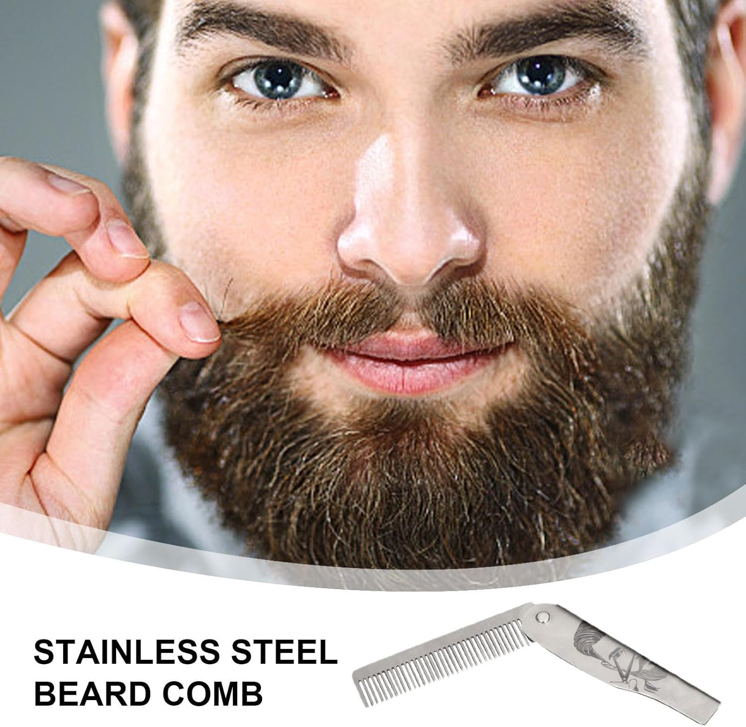 Folding Beard | Portable Pocket Combs | Mustache Brush | 201 Stainless Steel Foldable Grooming Brush | Compact Styling Tool for Men, Dad, Husband, Travel & Home Use - Silver image number 5