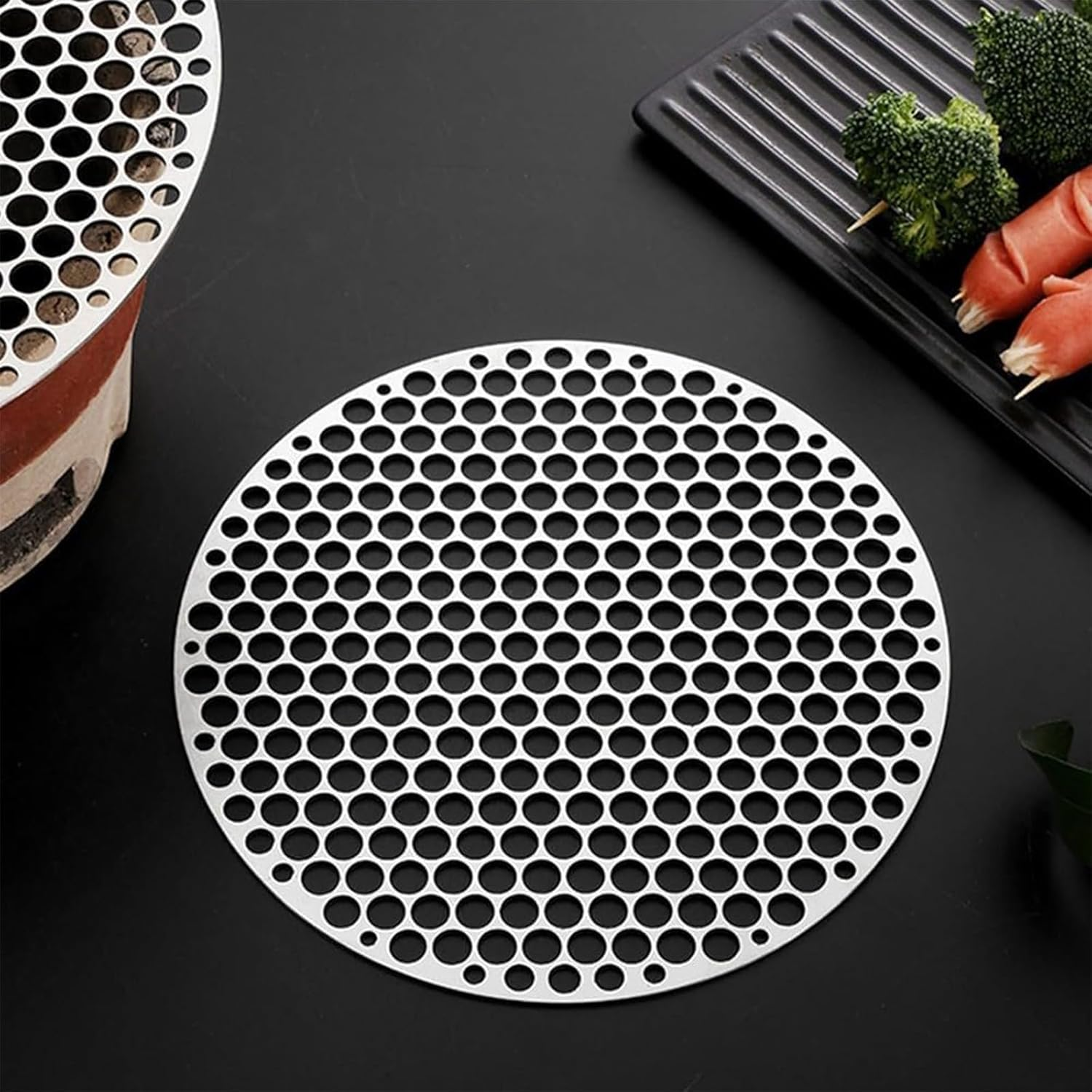 Round Grill Grates, 26CM Stainless Steel BBQ Grill Mat for Outdoor Camping & Picnic, Durable Carbon Furnace Steam Mesh Rack, Silver Heavy-Duty Barbecue Net image number 2