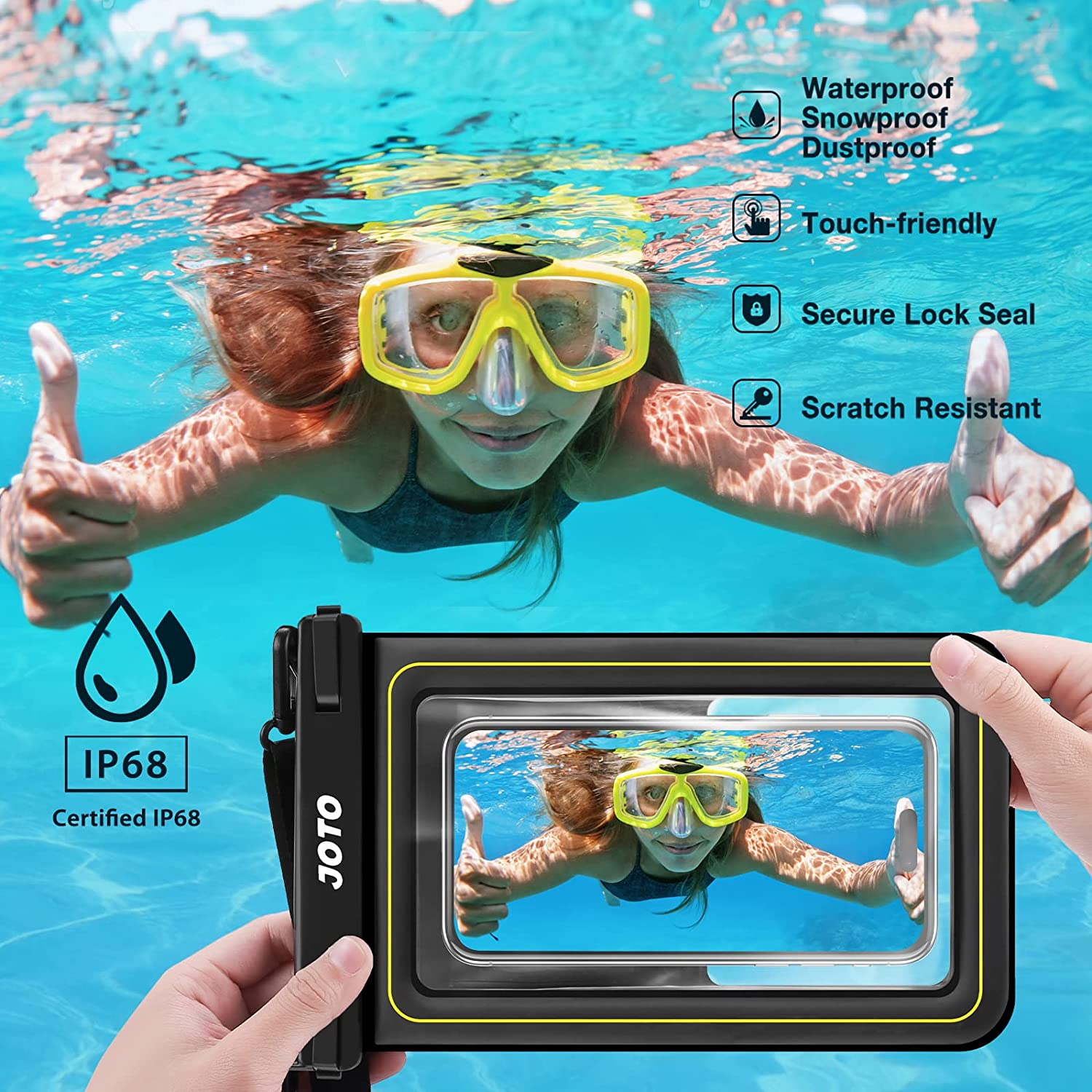 JOTO IP68 Large Waterproof Floating Phone Pouch, Float Dry Bag Cellphone Holder Case for Iphone 17 16 15 14 13 12 11 Air Pro Max Galaxy S24 S23 Ultra S22 S21 Wallet for Cash Card Watch -Black - Grey image number 7