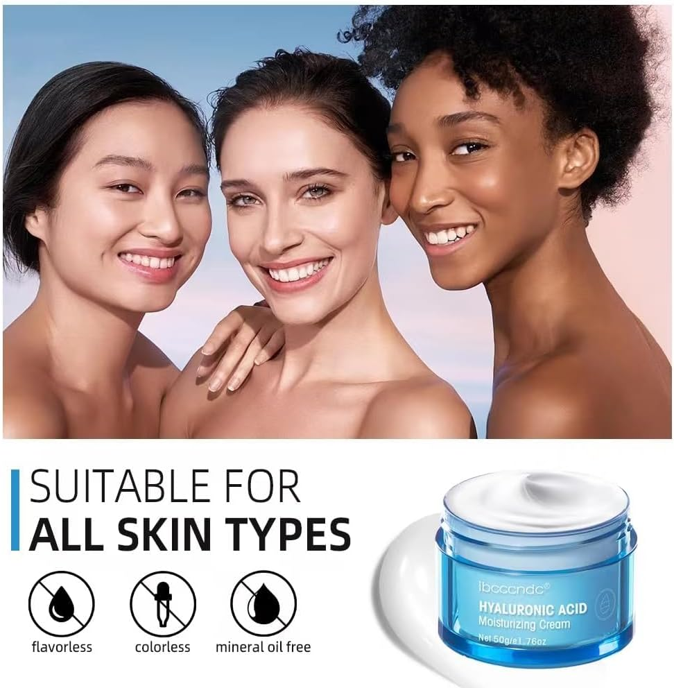 Hyaluronic Acid Face Moisturizer, Oil-Free, Long-Lasting Hydration Cream for Dry Skin, Long Lasting Hydro Boost Moisturizer-1.76 Fl. Oz (Cream) (White, 1.76 OZ) - White image number 5