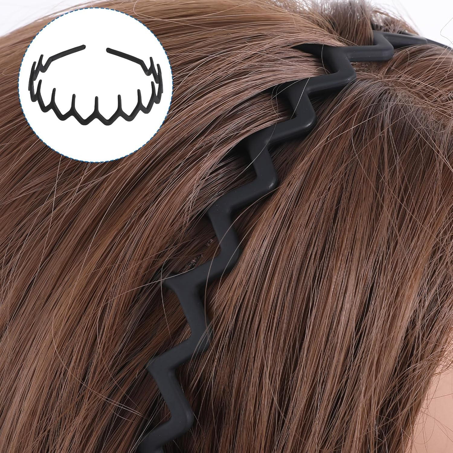 Pack of 4 Shark Tooth Hair Bands, Women'S Hair Band, Black Zigzag Headband with Clips, Matt, Non-Slip Headband, Men, Wave, Unisex Hair Bands, Elastic Headband for Outdoor Sports, Yoga image number 3