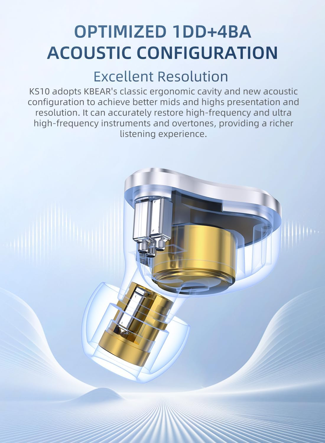 Yinyoo KBEAR KS10 In-Ear Monitors Dynamic 1DD and 4BA IEM Headphones Noise Cancelling 3.5Mm Jack Lightweight Hifi Headphones for Musicians, Singers and Professional Gamers image number 4