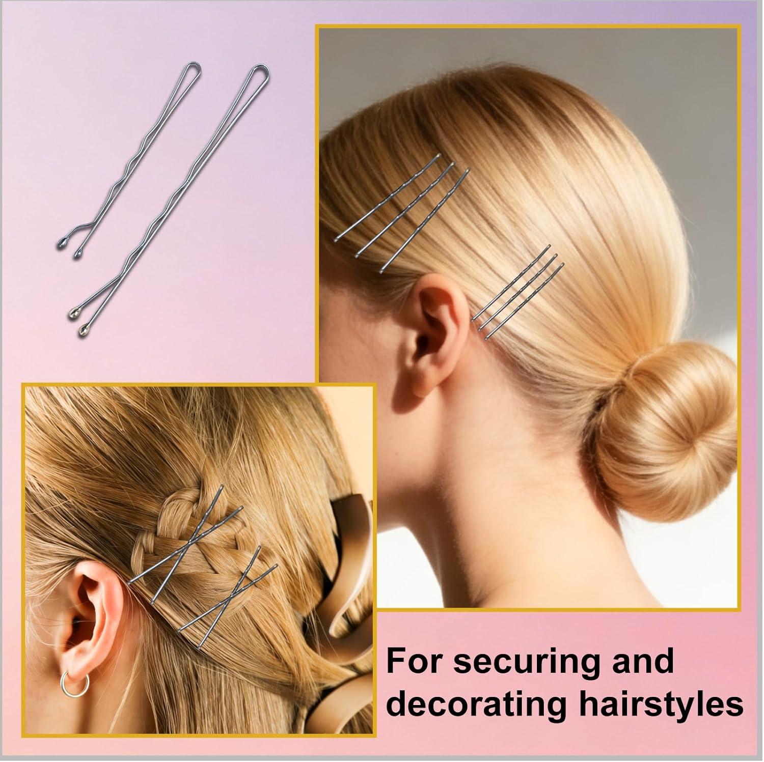 Pack of 200 Hair Pins Bobby Pins Silver Hair Clips Hair Pins for Women Lady Girls Hair Accessories Bun Pins for Hair Accessories with 100 Pieces Invisible Clear Hair Bands (Silver) image number 1