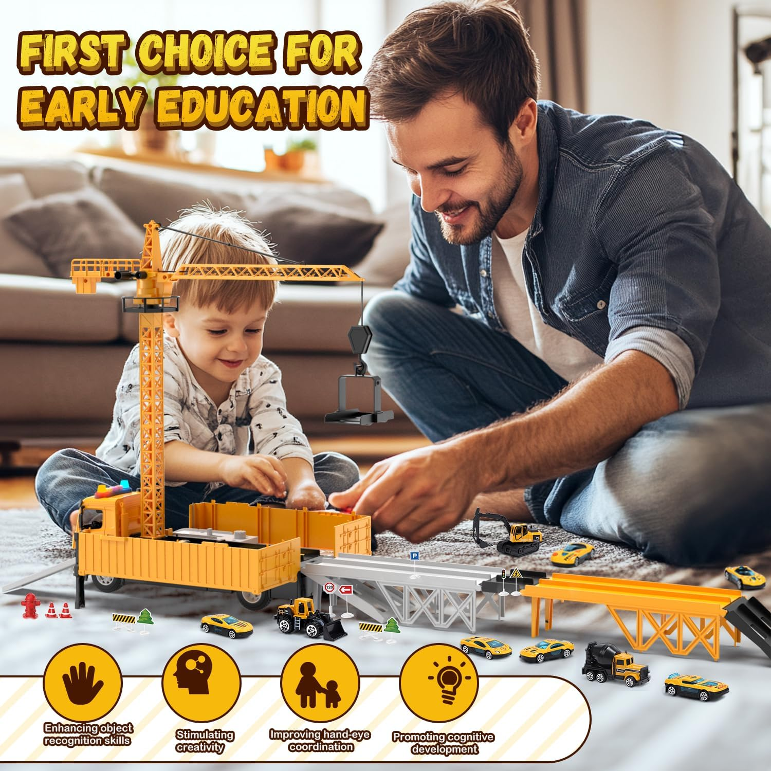 Skirtoy Kids Construction Trucks Toys, Alloy Car Vehicles Set with Light and Sound, Dump Truck, Excavator, Crane, Concrete Truck for 3-7 Years Old Boys Thanksgiving Christmas Birthday Gifts image number 4