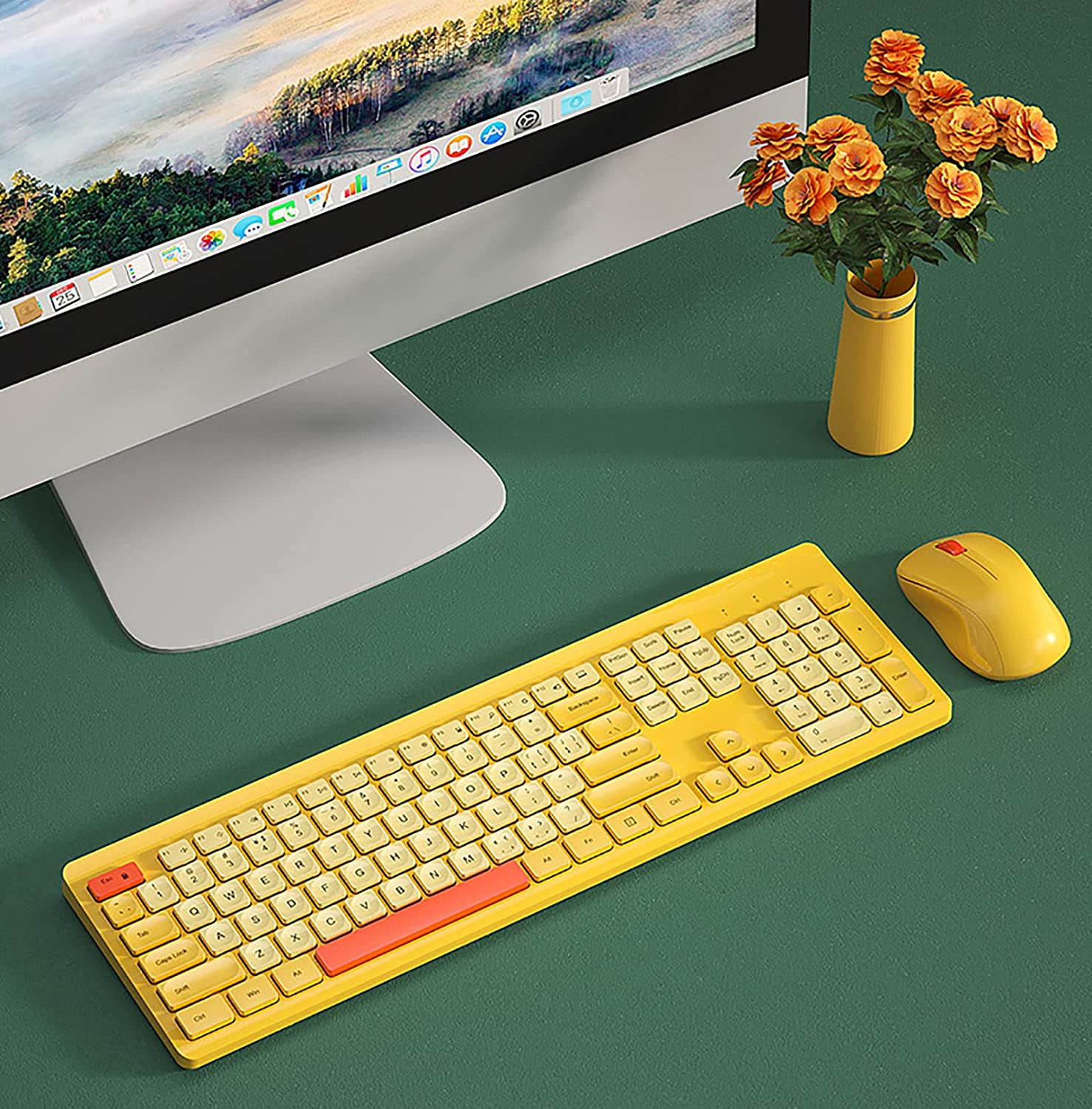 Wireless Keyboard Mouse Set,104 Square Keys Full-Size Office Keyboard with Number Keypad and 3-Level DPI Mice Combo for Computer Laptop PC Gamer (Yellow Mix) image number 2