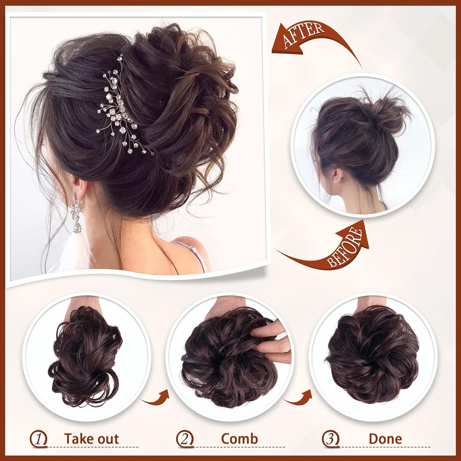 Sofeiyan Messy Bun Hairpiece Curly Hair Bun Claw Clip in Chignon Ponytail Hairpieces Synthetic Updo Hair Extensions for Women, Blonde & Medium Brown