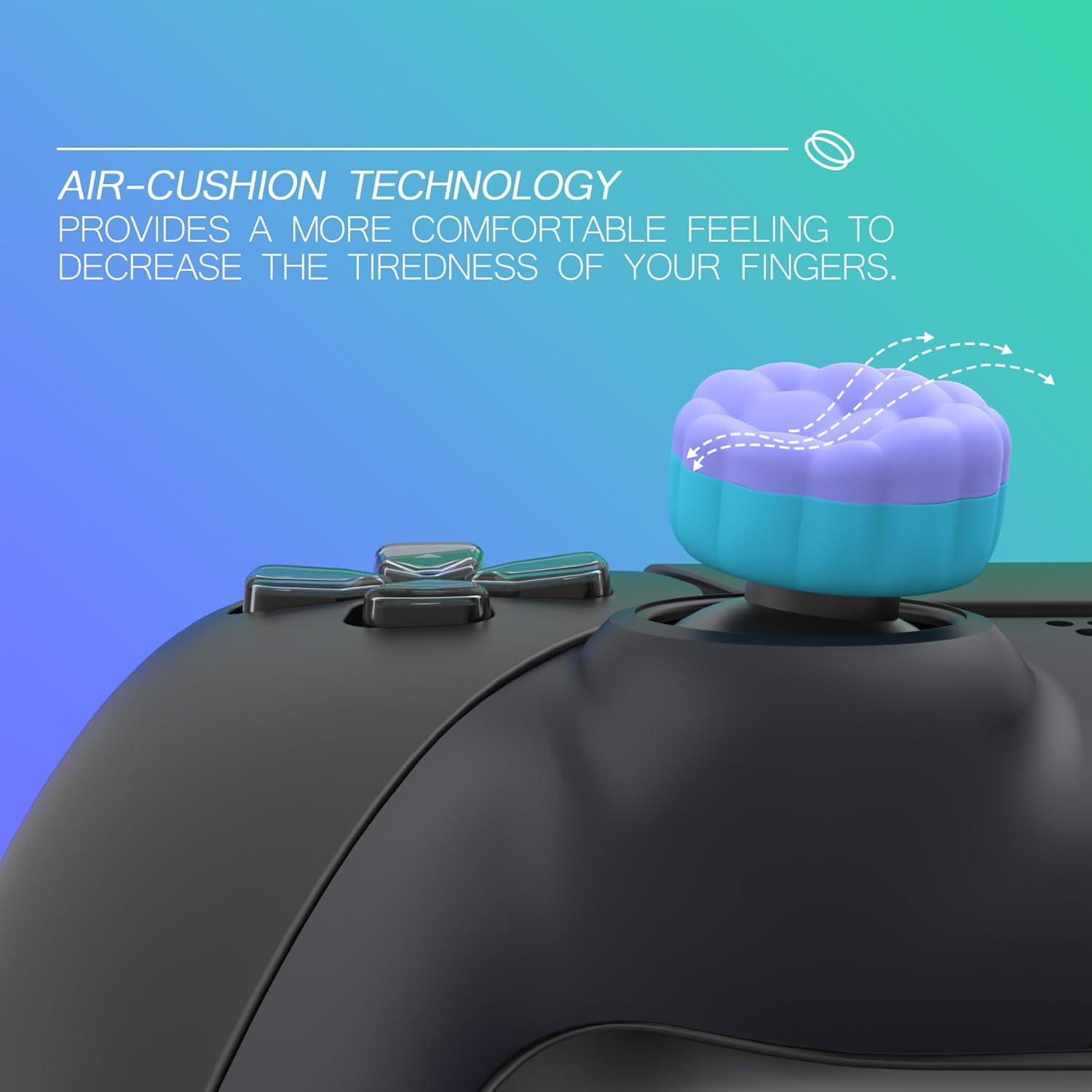 Playvital Thumbs Cushion Caps Thumb Grips for Ps5/Ps4, Thumbstick Grip Cover Joystick Caps for Xbox Series X/S, Xbox One, Elite Series 2, Switch Pro - Puff Cloud Design Light Purple & Aqua Blue image number 5