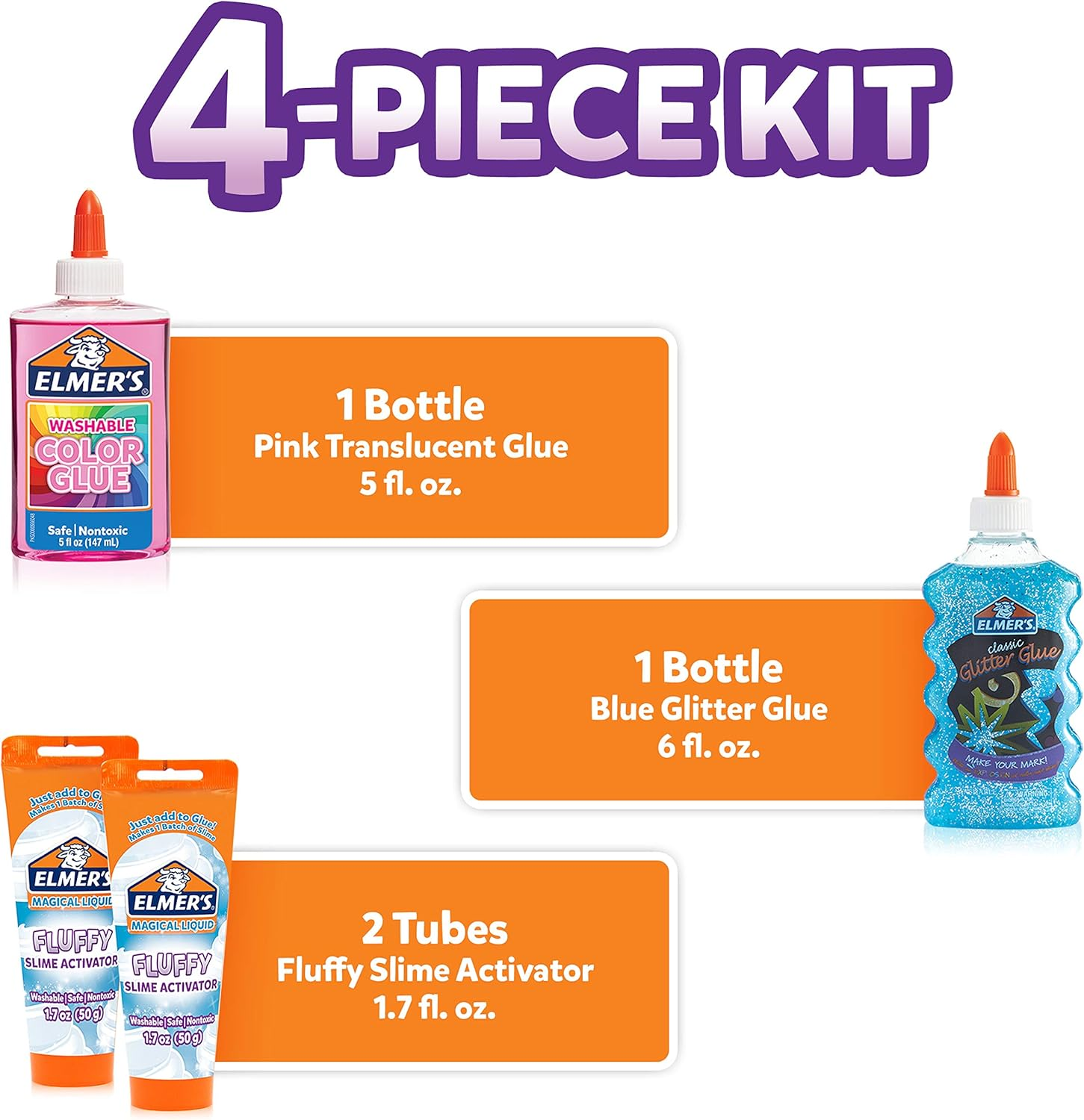 Elmer&rsquo;S Fluffy Slime Kit, Includes Elmer&rsquo;S Translucent Color Glue, Elmer&rsquo;S Glitter Glue, Elmer&rsquo;S Fluffy Slime Activator, 4 Count image number 5