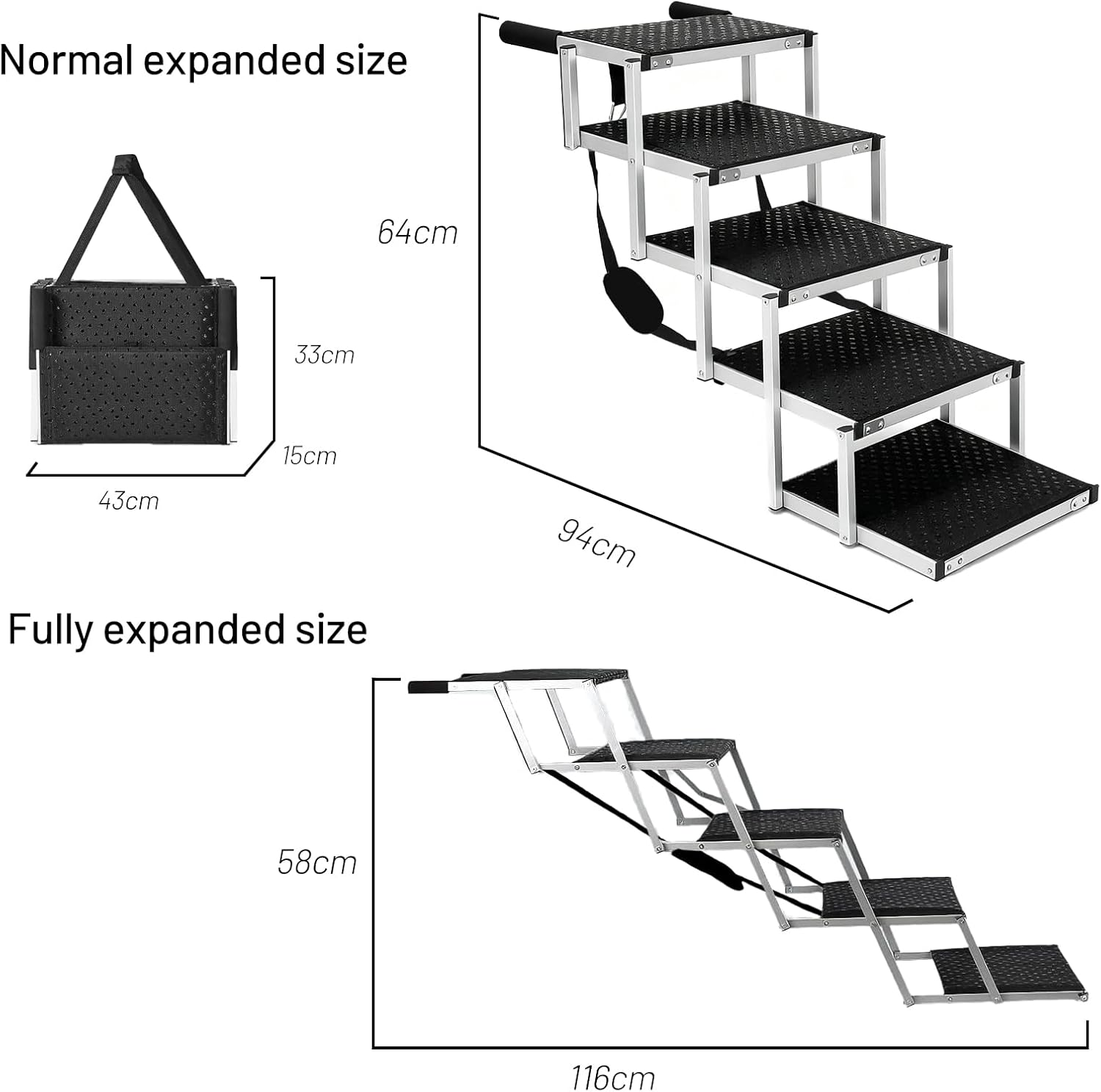 Ouqiesli 5-Step Dog Ramp for Cars, Suvs, Trucks & High Beds | Adjustable Foldable Pet Stairs | Non-Slip Surface | Supports up to 70Kg | Small to Large Dogs image number 4
