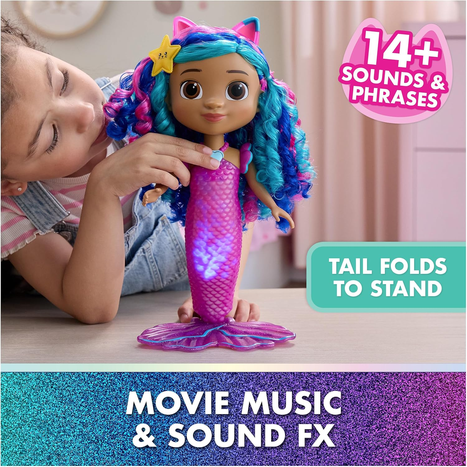 Gabby'S Dollhouse: the Movie, Sing & Shine Mermaid Gabby, Waterproof Mermaid Doll with Lights and Sounds, Kids Toys for Girls & Boys Ages 3 and Up image number 6