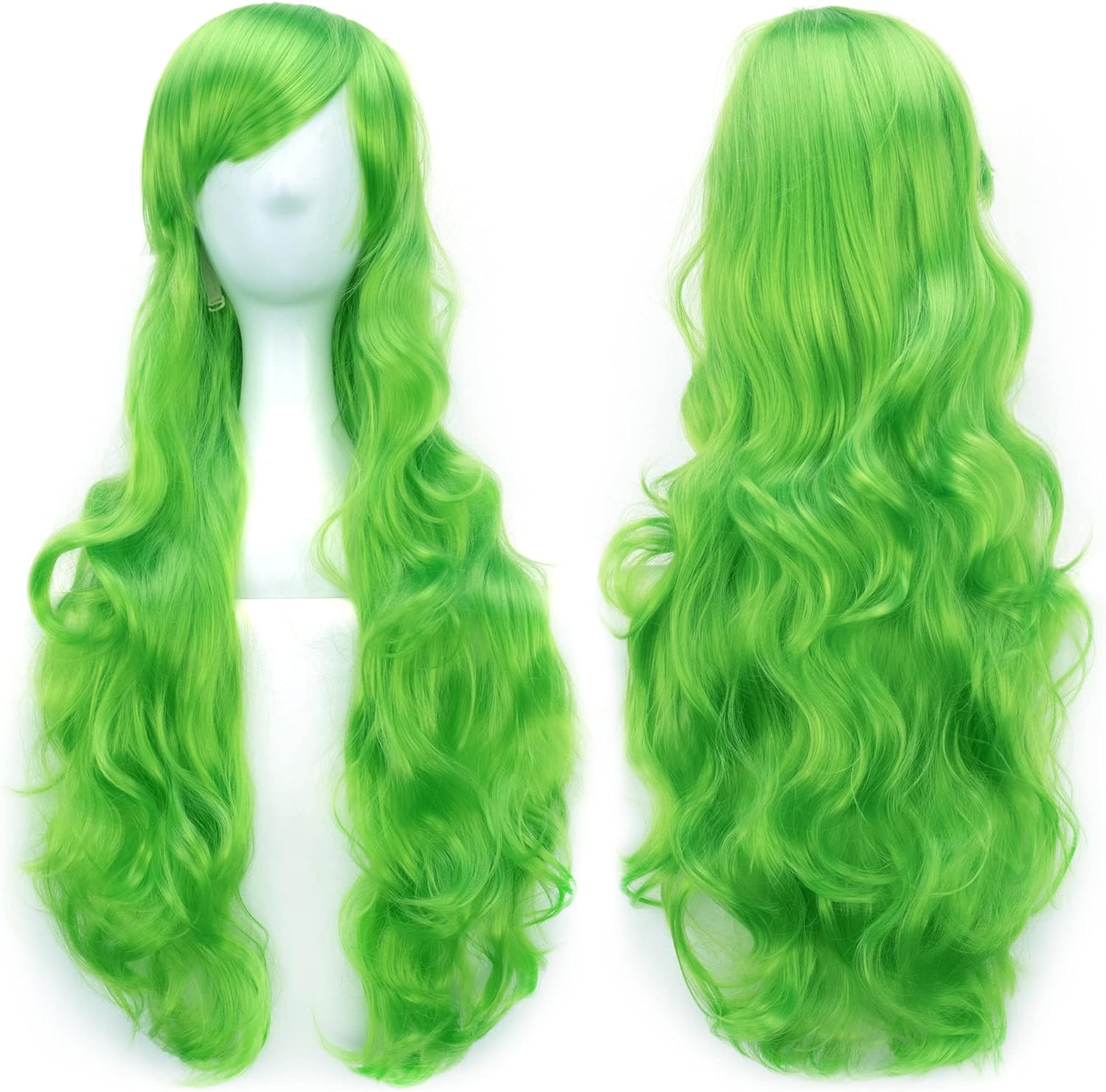 IMISSU 80Cm Long Curly Natural Hair Cosplay Wig with Bangs Colorful Halloween Costume Party Wigs for Women (Red)