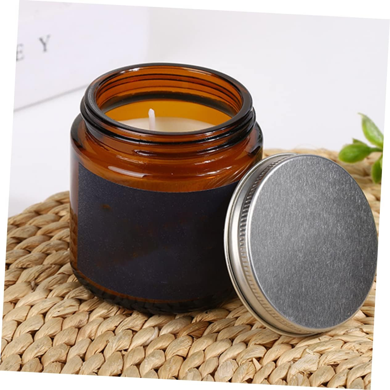 CONGARTENO 6Pcs Amber Glass Candle Jars Fillable Wax Candle Holders with Airtight Lids Spice Lotion Storage Unique Design for Wedding Favors image number 5