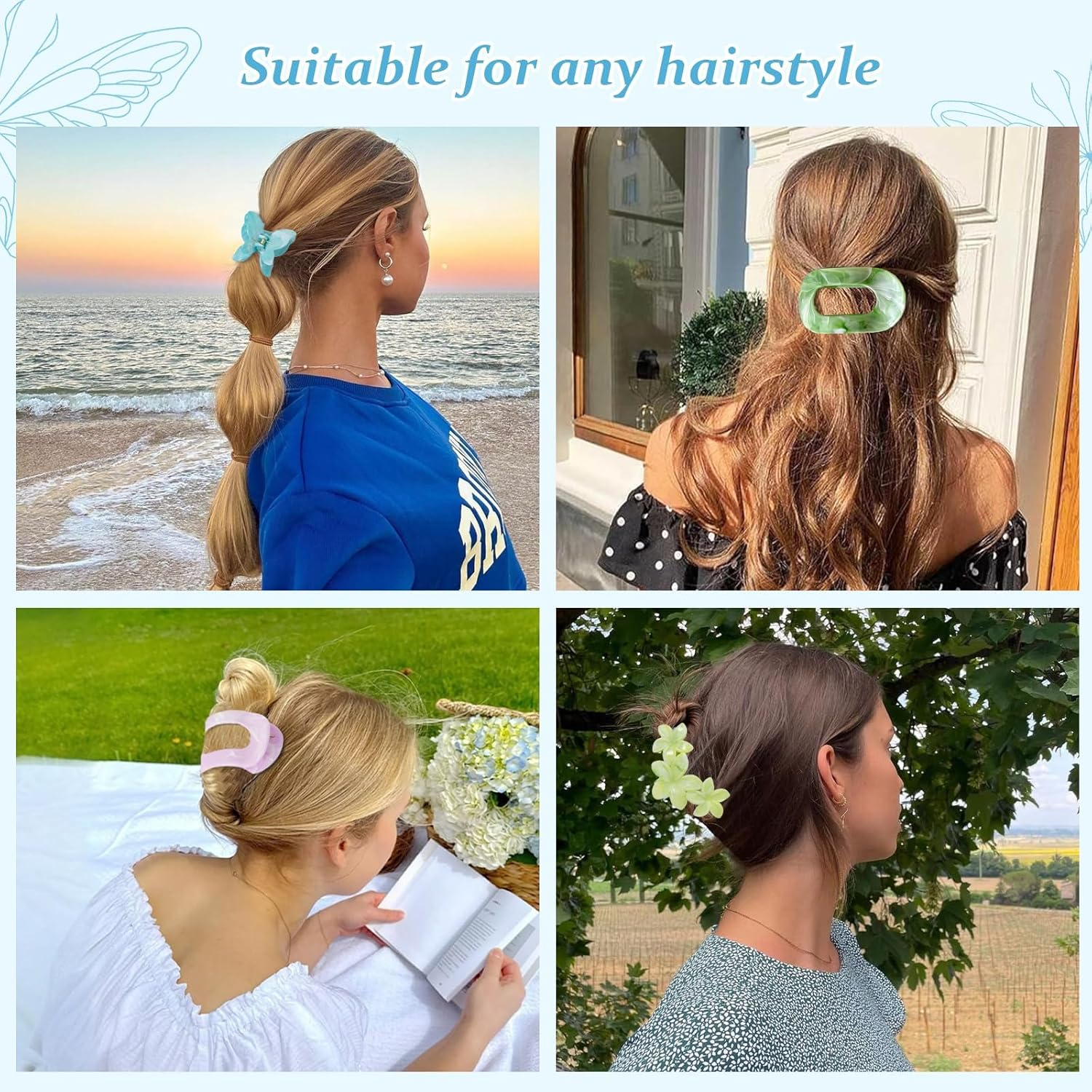 4-Piece Set - Flat Hair Clips with Large Head Plate, No Compression Sensation for All Day Wear, Advanced Sense Abalone Clip for No Hair Damage (Color2) image number 4