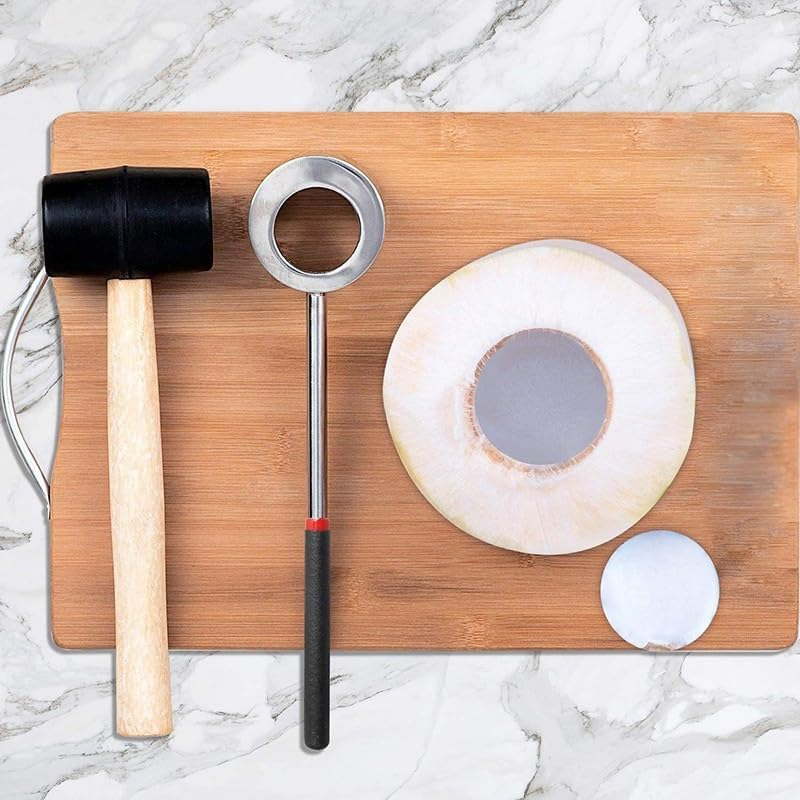 Coconut Opener Kit with Stainless Steel Puncher, Drill, Rubber Cutter, and Hammer Tool, Durable Kitchen Accessory image number 1