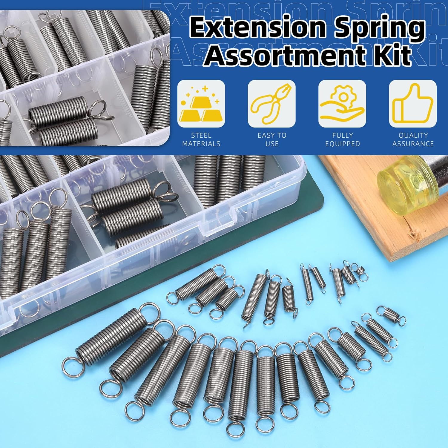 Glarks 100Pcs Stainless Steel Extension Springs with Double Hook Sets 25 Sizes Small Spring Tension Spring Wire Assortment for Machinery Construction Industrial