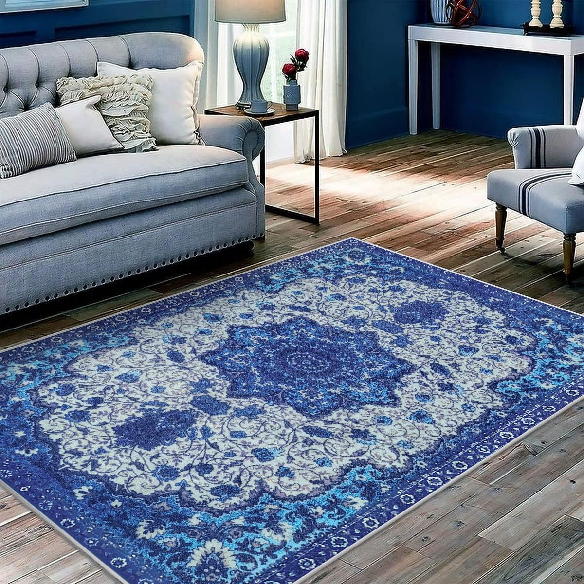 Calore Persian Area Rugs Soft Carpet Retro Rugs for Living Room Bedroom Floor Mat Indoor Home Decorative Rugs Extra Large Rug (Blue, 200 * 300Cm) image number 2