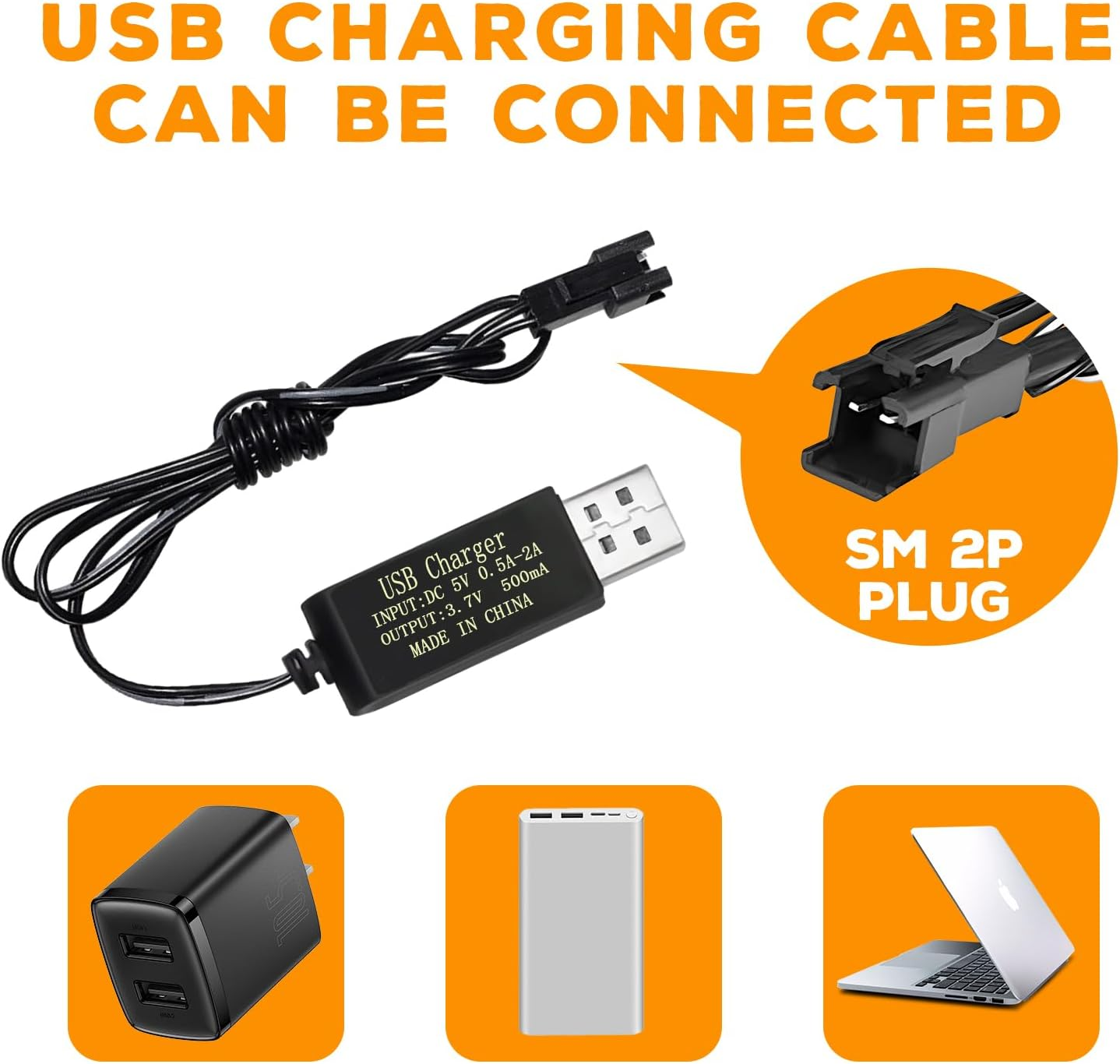 Fytoo 2PCS 3.7V 1200Mah Li Ion Battery SM-2P Plug with USB Charger Suitable for Double-Sided Remote Control Stunt Truck RC Car DE68 DE44 DE45 DE58 DE49 DE57 DE70 Toy Car Battery image number 6