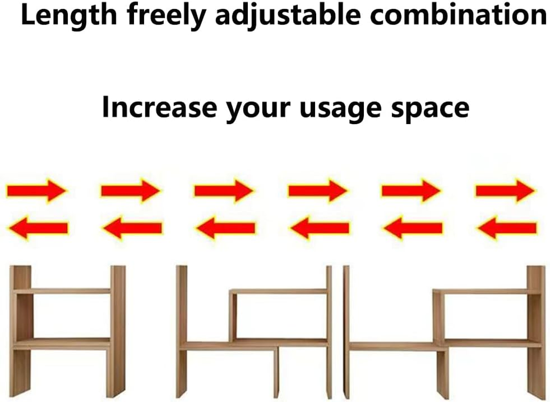 Hbluefat Desktop Bookshelf,Small Desk Shelf Organizer Mini Shelves Adjustable Desk Bookcase Display Organizer for Home Office, Bedroom, Living Room (Dark Walnut) - Dark Walnut image number 6