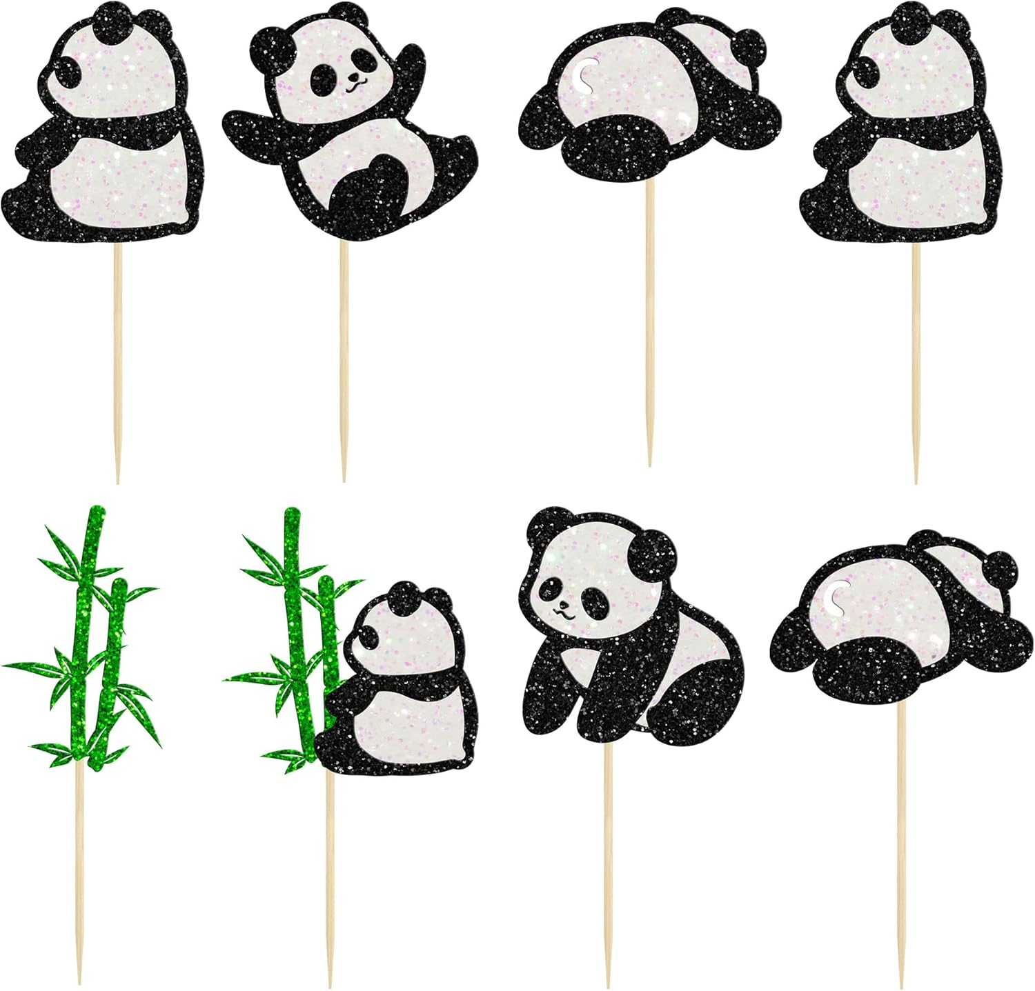 24Pcs Panda Cupcake Toppers Glitter Green Bamboo Cupcake Picks Cute Animal Bear Cake Decorations Baby Shower Kids Birthday Panda Theme Party Supplies image number 2