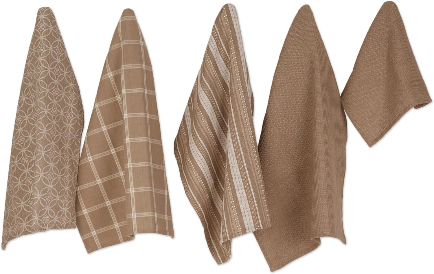 DII Assorted Woven Kitchen Set, Dishtowel, 18X28, Dishcloth, 13X13, Stone, 5 Piece