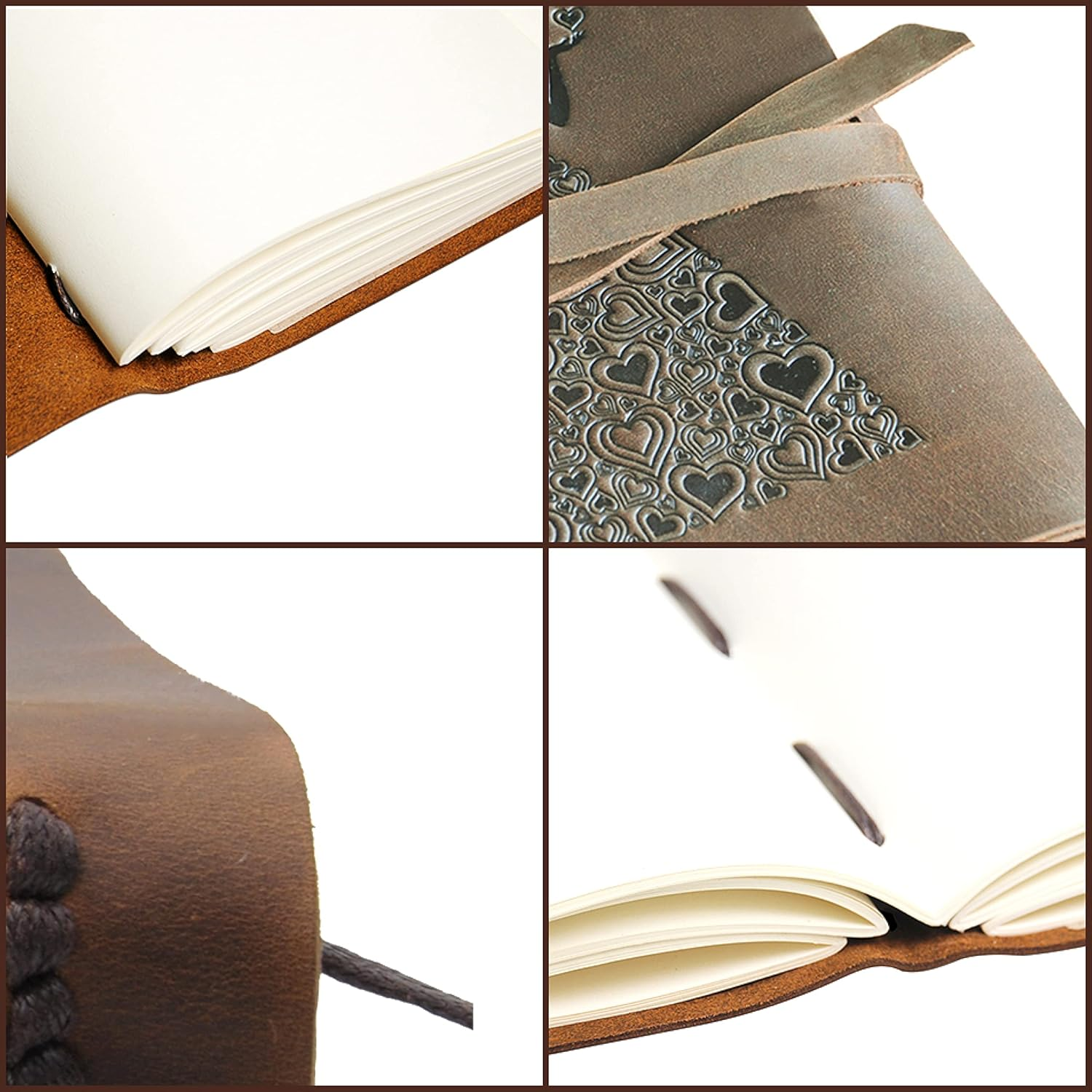 Genuine Leather Journal for Women to Write in | Travel Gift Notebook for Girls | Lady in Heart Dress of Hearts A5 Handmade Travel Diary | Antique Soft Vintage Writing Notebook 6X8 Unlined Paper + Pen image number 5