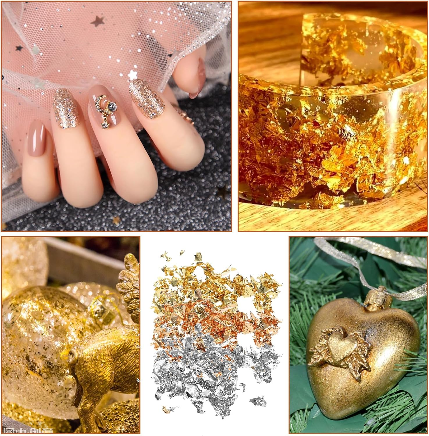 2Pcs Imitation Gold Foil Flakes Cake Glitter Gold Leaf Sheets Nail Art Gold Foil Flakes Gold Leaf Paper Baking Decoration for Cooking Dessert Cupcakes Chocolate (Gold+Silver+Rose Gold) - Rose image number 4