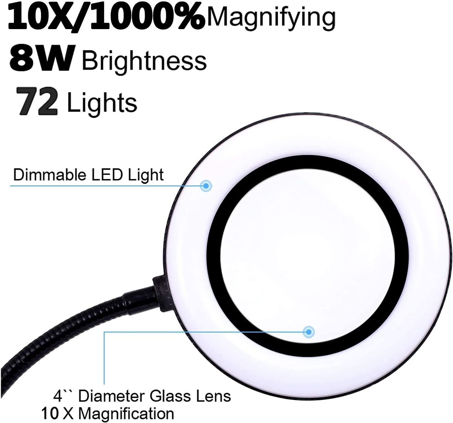 10X Magnifying Glass Lamp with Light Magnifier Light with Clip, Adjustable Flexible Gooseneck, 3 Color Modes Magnifying Lamp with USB Powered, Perfect for Daily Hobbies Repairing, Reading, Crafts image number 3