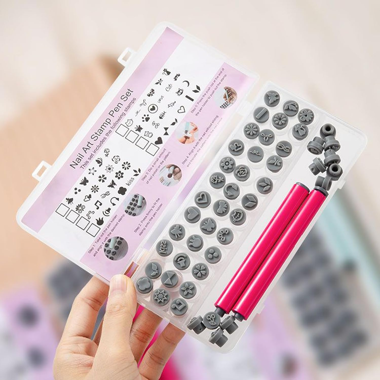 Nail Polish Stamp - Stamp Pen Head,8 Models Silicone Transfer Head Refillable Manicure Accessories for Beginner Daily Festive Girls Women Home Travel Outdoor Salon