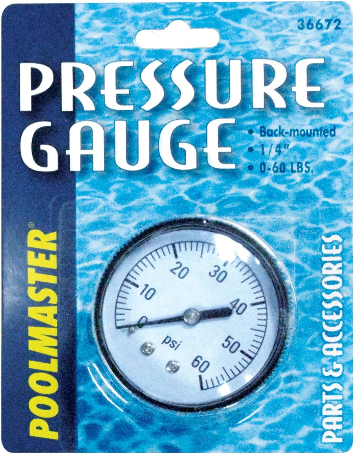 Poolmaster 36672 Pressure Gauge for Swimming Pool or Spa Filter, 1/4-Inch, Back Mounted Thread, Neutral, Medium