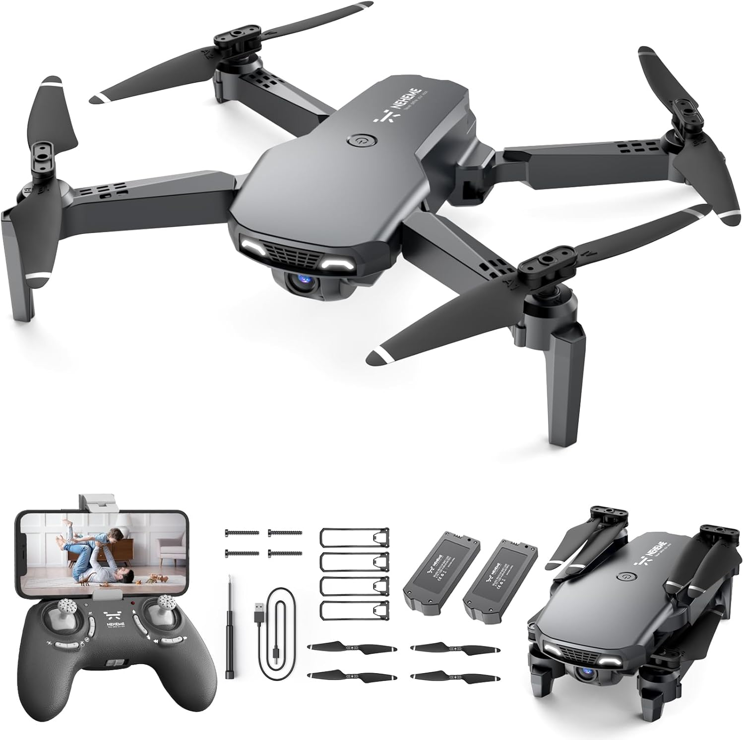 NEHEME NH525 Foldable Drone with 1080P HD Camera for Kids Adults Beginners - RC Quadcopter Wifi FPV Live Video, Gesture Selfie, Altitude Hold, One Key Start, 2 Batteries, Toys Gifts for Boys Girls image number 6