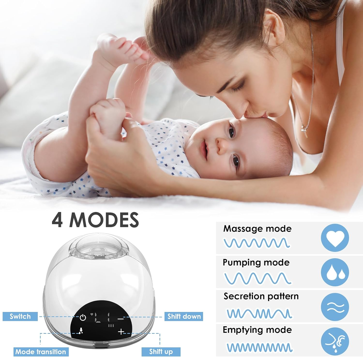Electric Portable Wearable Breast Pump, Hands Free Milk Collector with LED Display 4 Modes & 12 Levels for Mom Newborn, 45DB Silent Design & 180ML Large Capacity (White) image number 6