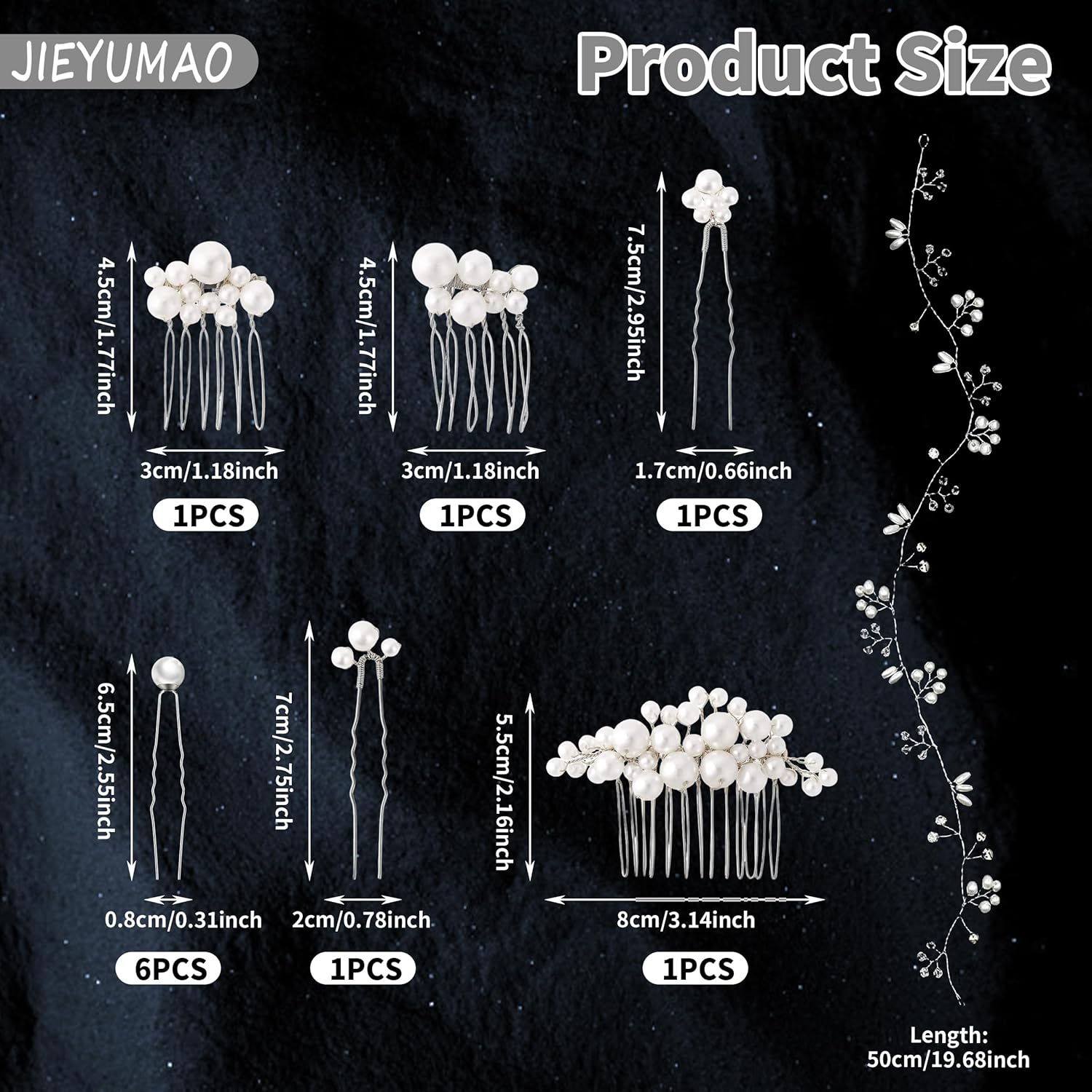 12Pcs Wedding Hair Comb, Shiny Silver Wedding Hair Accessories, 19.7 Inch Bridal Hair Vine Hair Clip Bridal Hair Comb Wedding Hair Pins Bridal Hair Accessories for Bride Bridesmaids