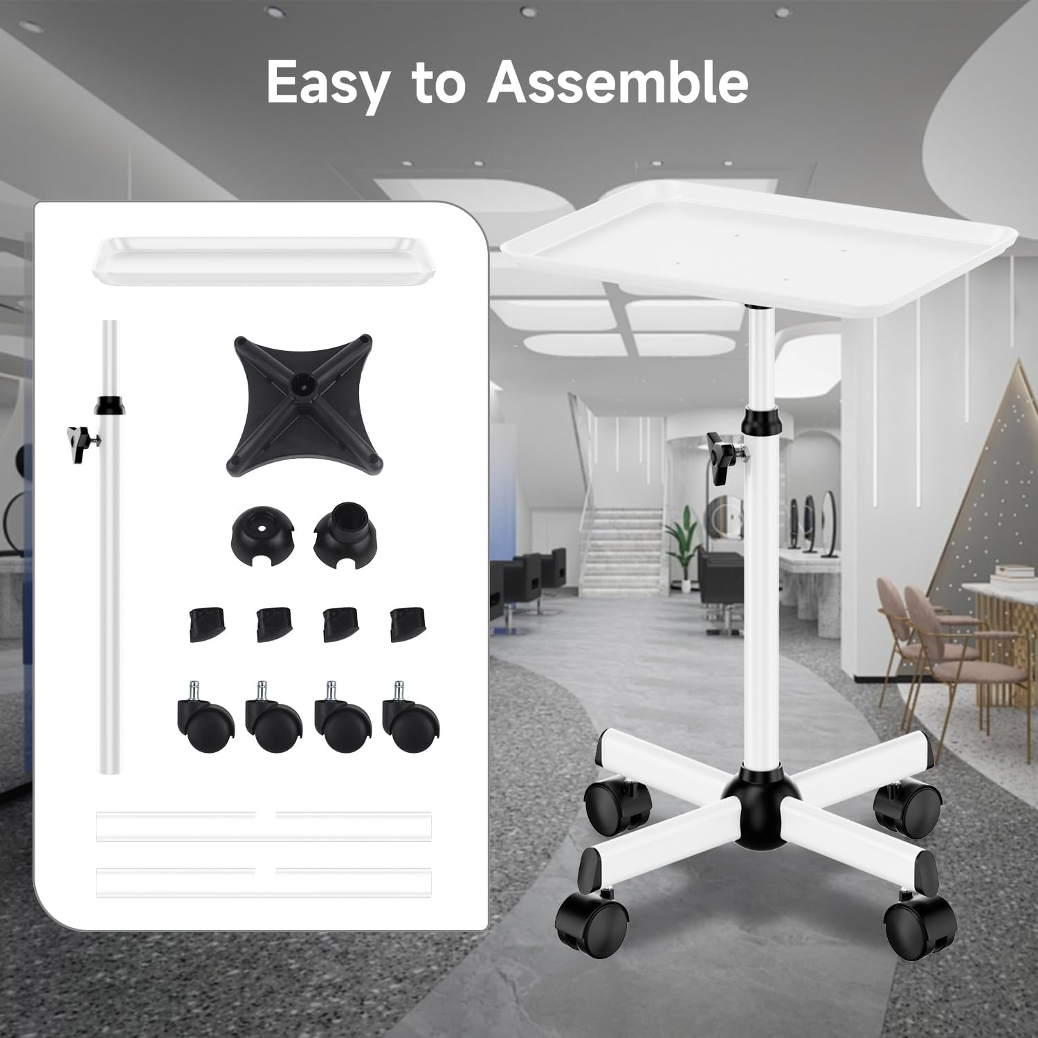 Premium Salon Trolley on Wheels - Rolling Cart for Tattoo, Hairdresser, Spa Clinic Storage - White - Black image number 7