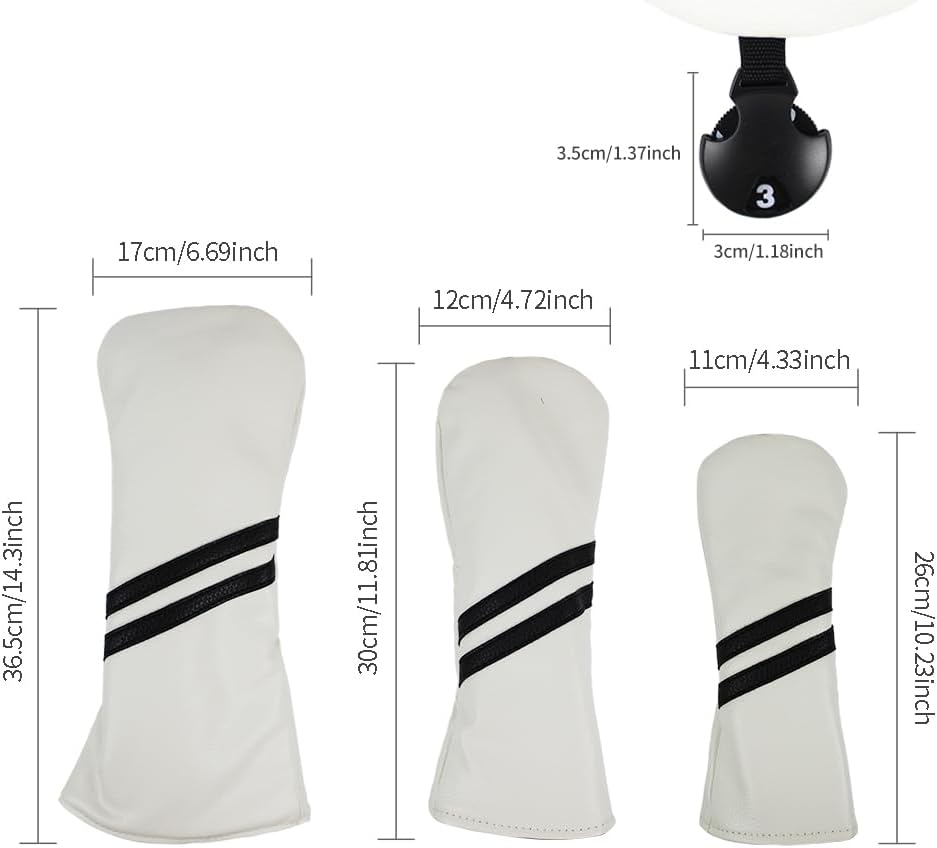 Scott Edward 3 Pcs Golf Club Covers PU Golf Club Protector Fit Well Driver and Fairway Wood Fit Most Golf Clubs Black White Stripes image number 3