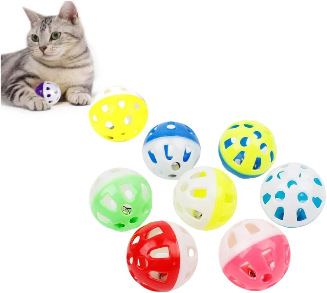 12 PCS Cat Toy Ball, with Bell Plastic Lattice Jingle Balls Kitten Chase Pounce Rattle Toy Assorted Color image number 3