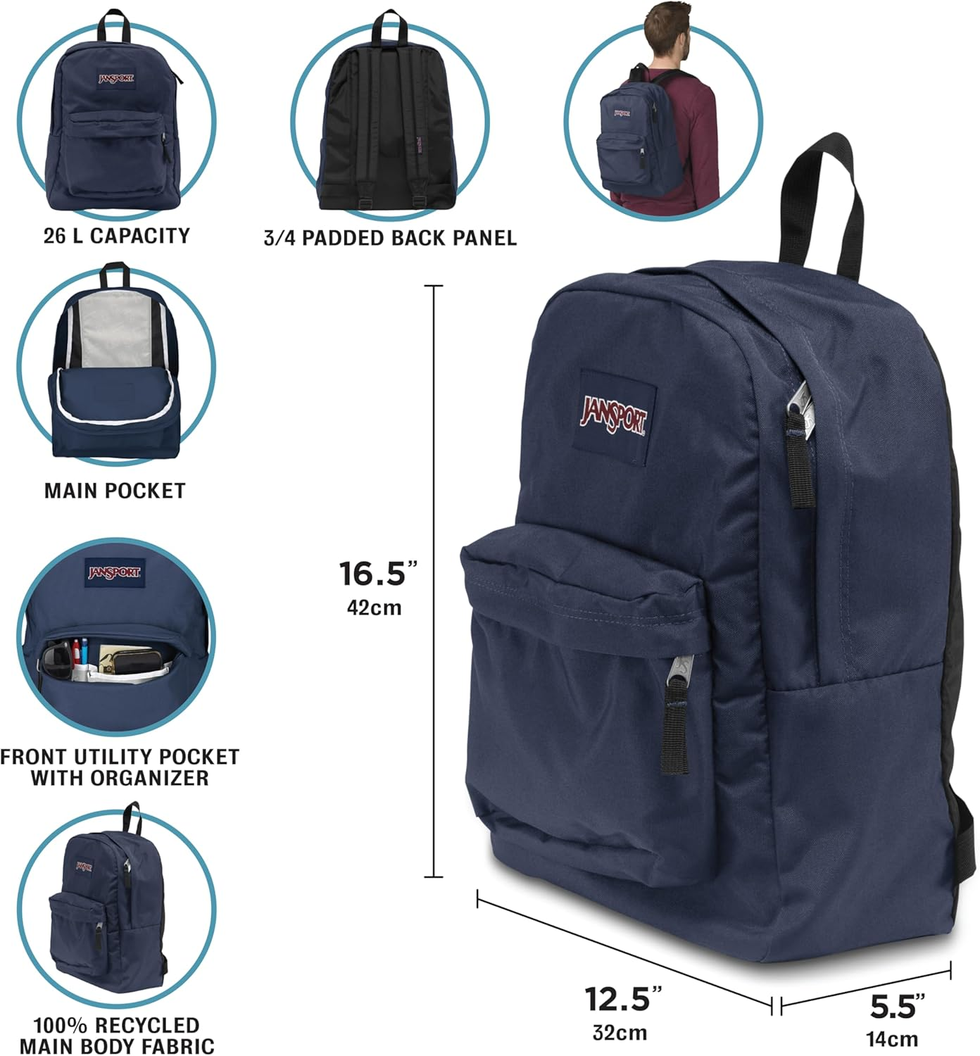 Jansport Superbreak One, Large Backpack, 47 L, 42 X 33 X 21 Cm