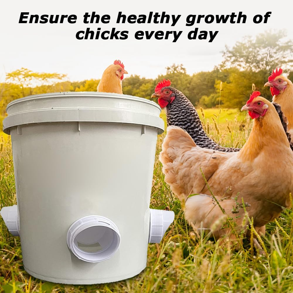 MOTRAIN Chicken Feeder Kit, No Waste Waterproof Automatic Chicken Feeder, Poultry Feeder 4 Ports 1 Hole for Chickens, Duck, Geese, Birds, Quail image number 2