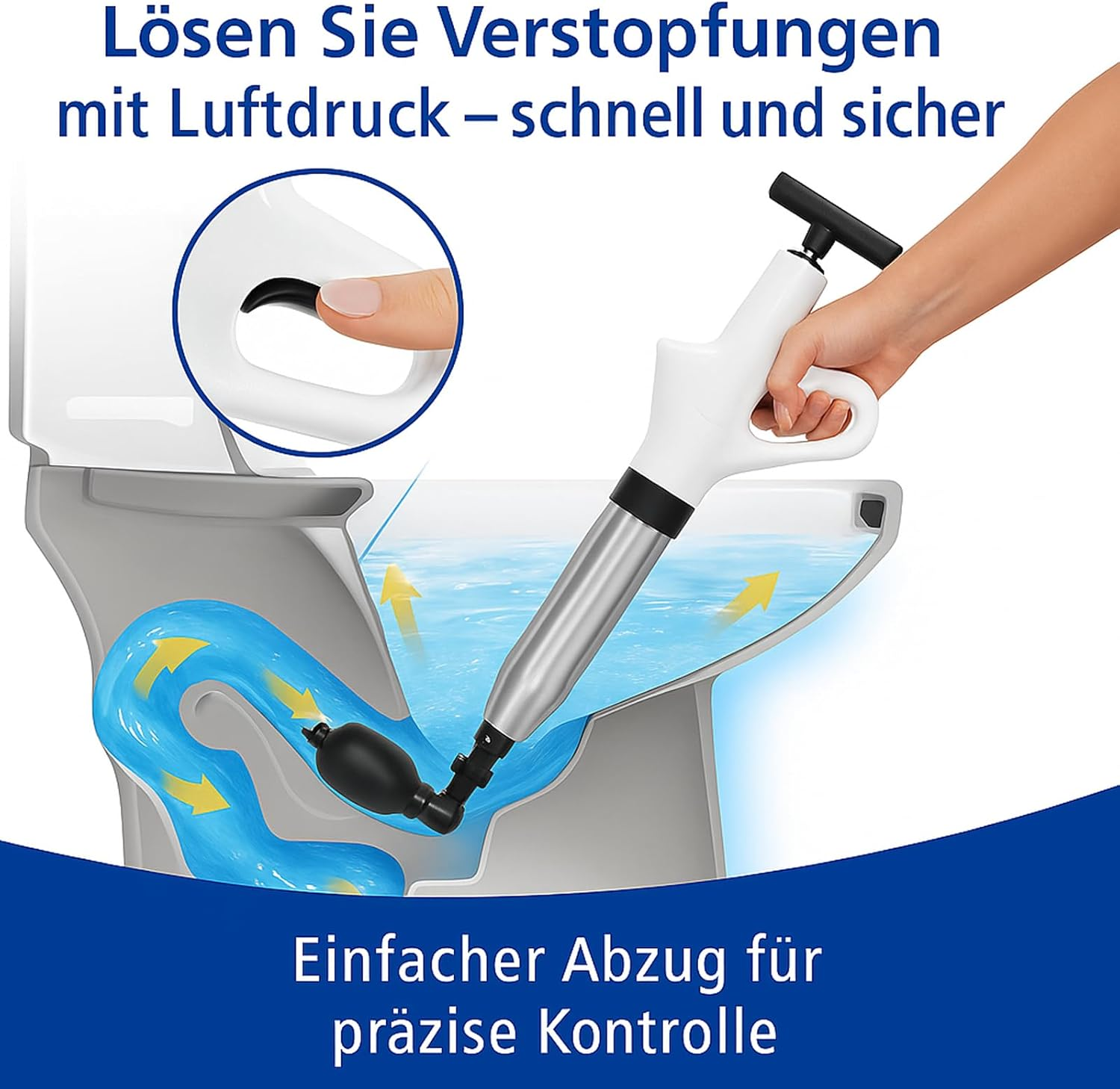 Pipe Cleaning Pump - Pipe Cleaner Compressed Air for Toilet Clogged, Sink, Bathtub and Drain Pipes - with 3 Piston Attachments and Air Pump image number 2