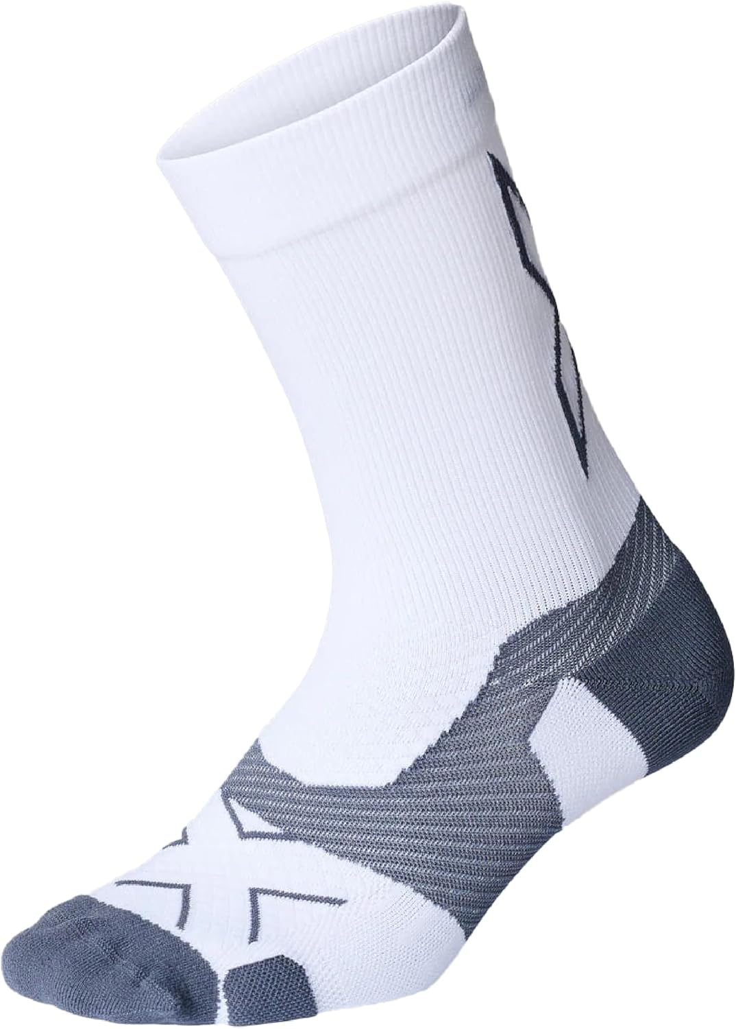 2XU Unisex Vectr Light Cushion Crew Socks - Moisture-Wicking, Breathable, and Supportive Athletic Socks - White/Grey - Size X-Large image number 3