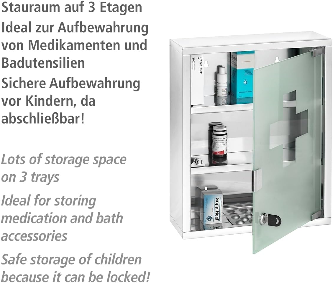 Wenko 22924100 Chest-Medicine Cabinet, Lockable, Stainless Steel, Silver Shiny, 12 X 30 X 40 Cm image number 5
