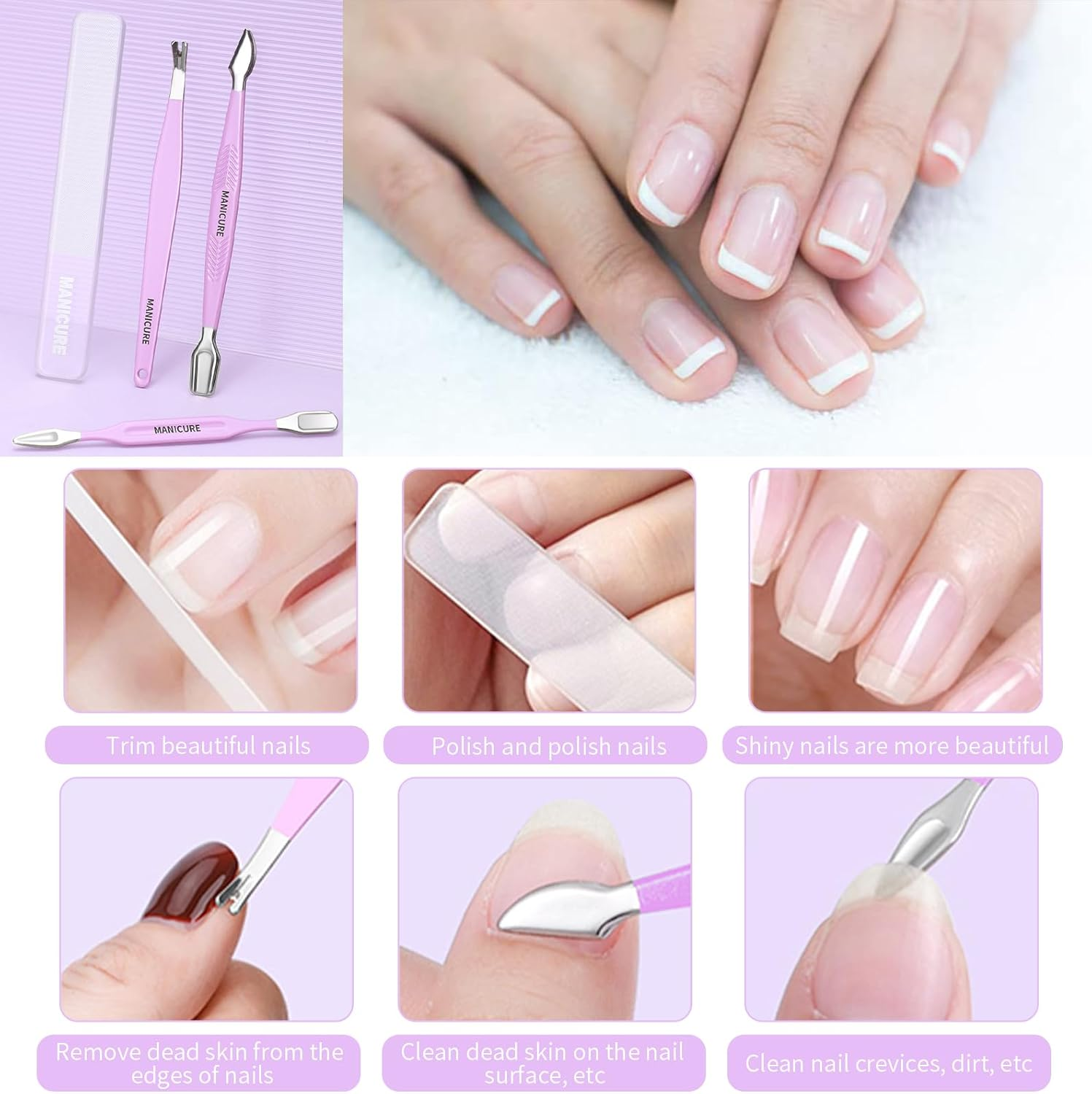 13-In-1 Nail Kit, Manicure Set with Tweezers/Nail File/Nail Clippers/Cuticle Trimmer/Facial Care Tools, Professional Manicure & Pedicure Set, Travel Portable Nail Cutter Set for Men Women (Purple) image number 6