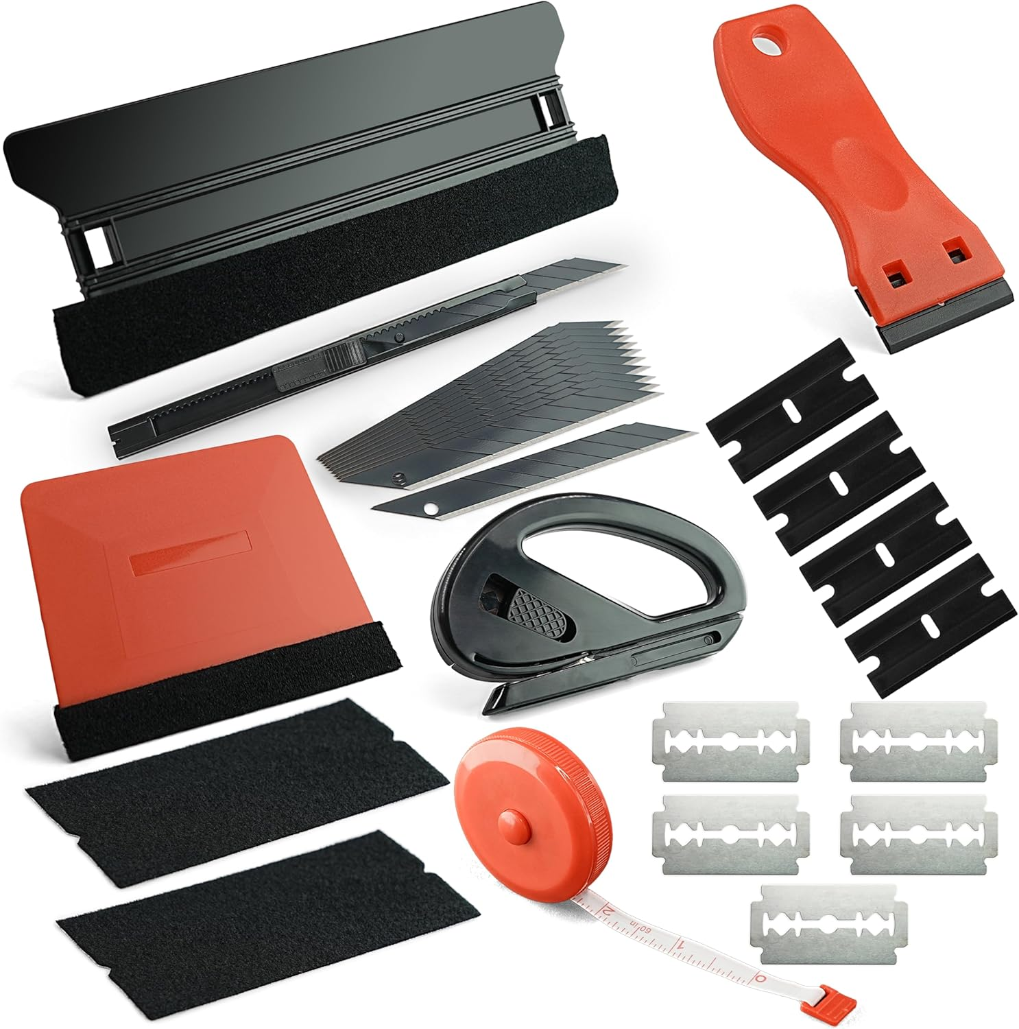 22 Pcs Furniture Film, DIY Kitchen Wrap Tools Kit, Wallpaper, Peel & Stick, Car Vinyl Wrap, Long & Small Felt Squeegee, Safe Cutter, Tape Measure, Utility Knife, Scraper, Rental Friendly, Black & Red image number 3