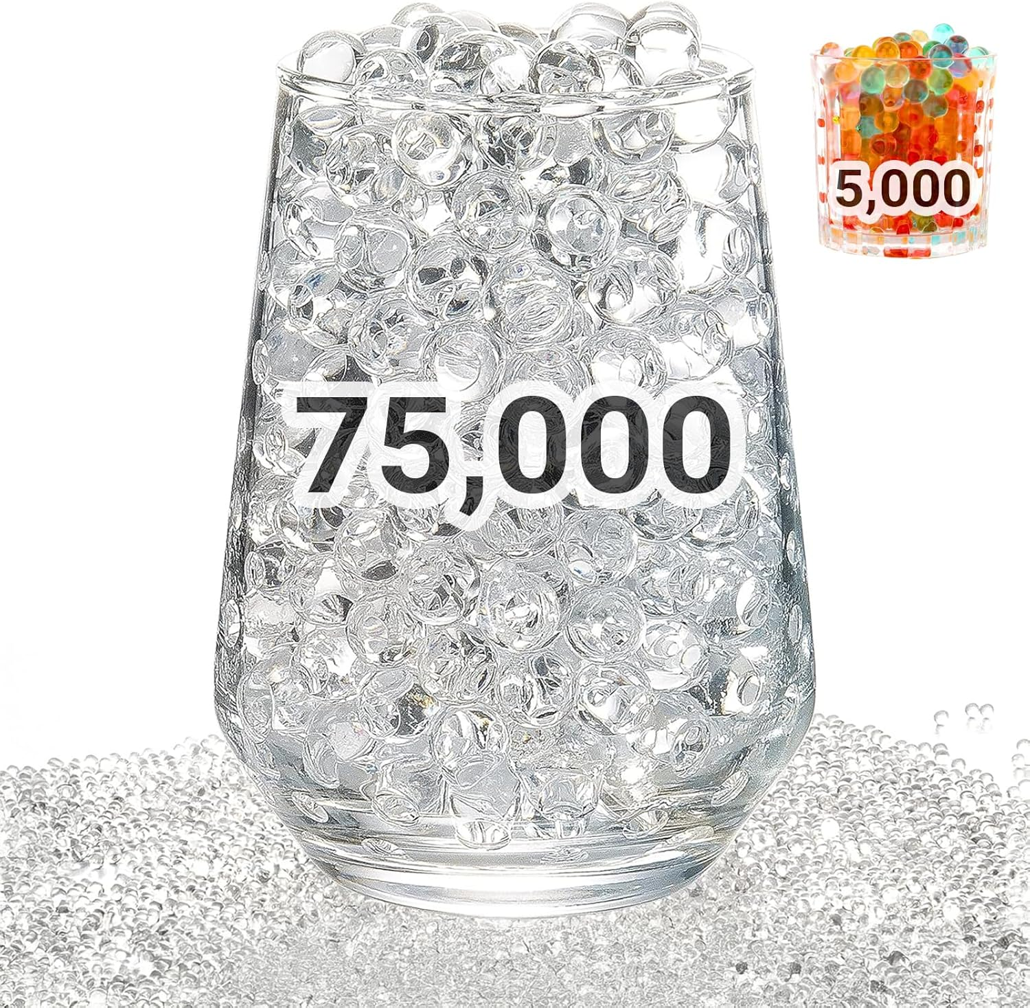 Top G 75000 Clear Water Gel Beads+ 5000Pcs Colorful Mix Beads, Water Gel Beads for Vase Filler, Christmas Decoration, Wedding Centerpiece, Floating Candles, Planting, Floral Decoration