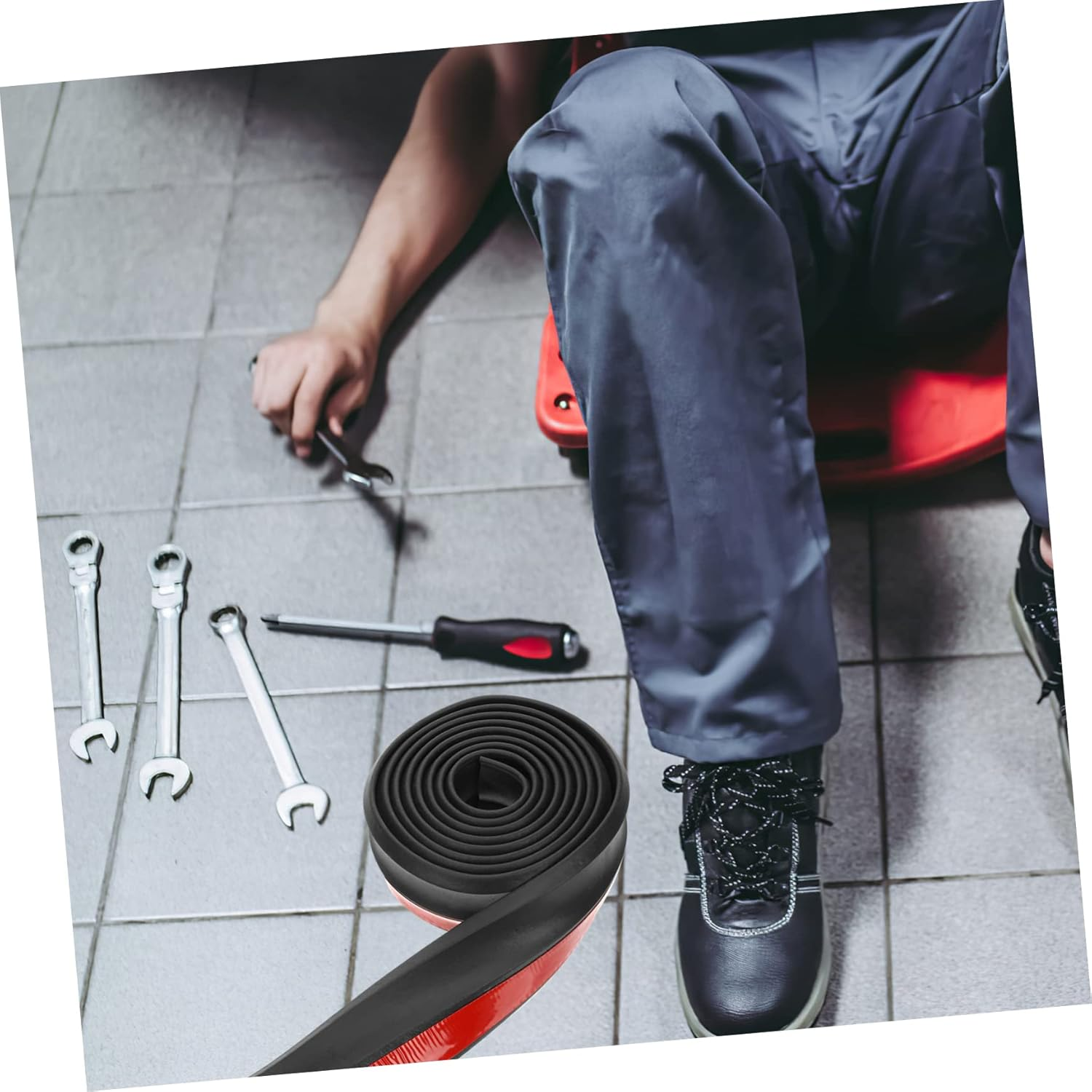 DOITOOL Self-Adhesive Rubber Strip Rubber Gasket Material Roll for DIY Sealing Weather Stripping Warehouse Flooring Protection image number 3