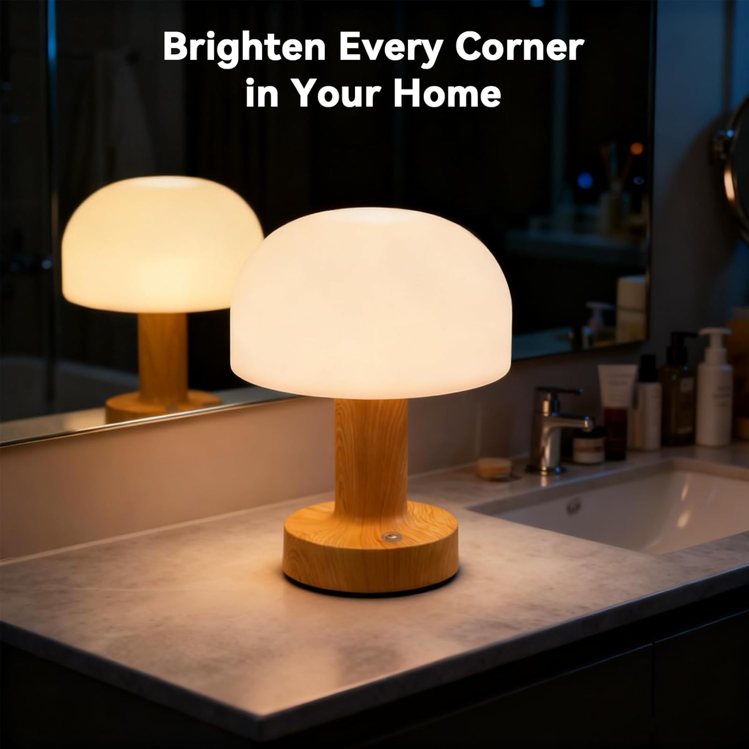 Mushroom Table Lamp, Rechargeable LED Night Light with 3 Color Touch Stepless Dimming, Battery Operated Ambient Lighting Bedside Lamp for Bathroom, Bedroom, Kidsroom, Outdoor, Restaurant image number 3