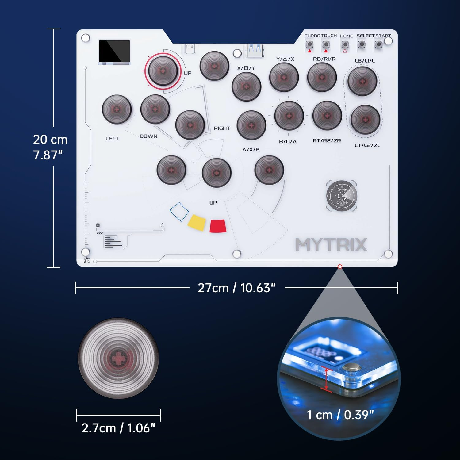 Mytrix Arcade Stick 16Keys All-Button Leverless Controller for Ps4/Pc/Ps3/Switch/Steam, with Turbo Functions, Custom RGB Light, Supports Hot Swap, SOCD, Removable Plate - Interstellar Design image number 4